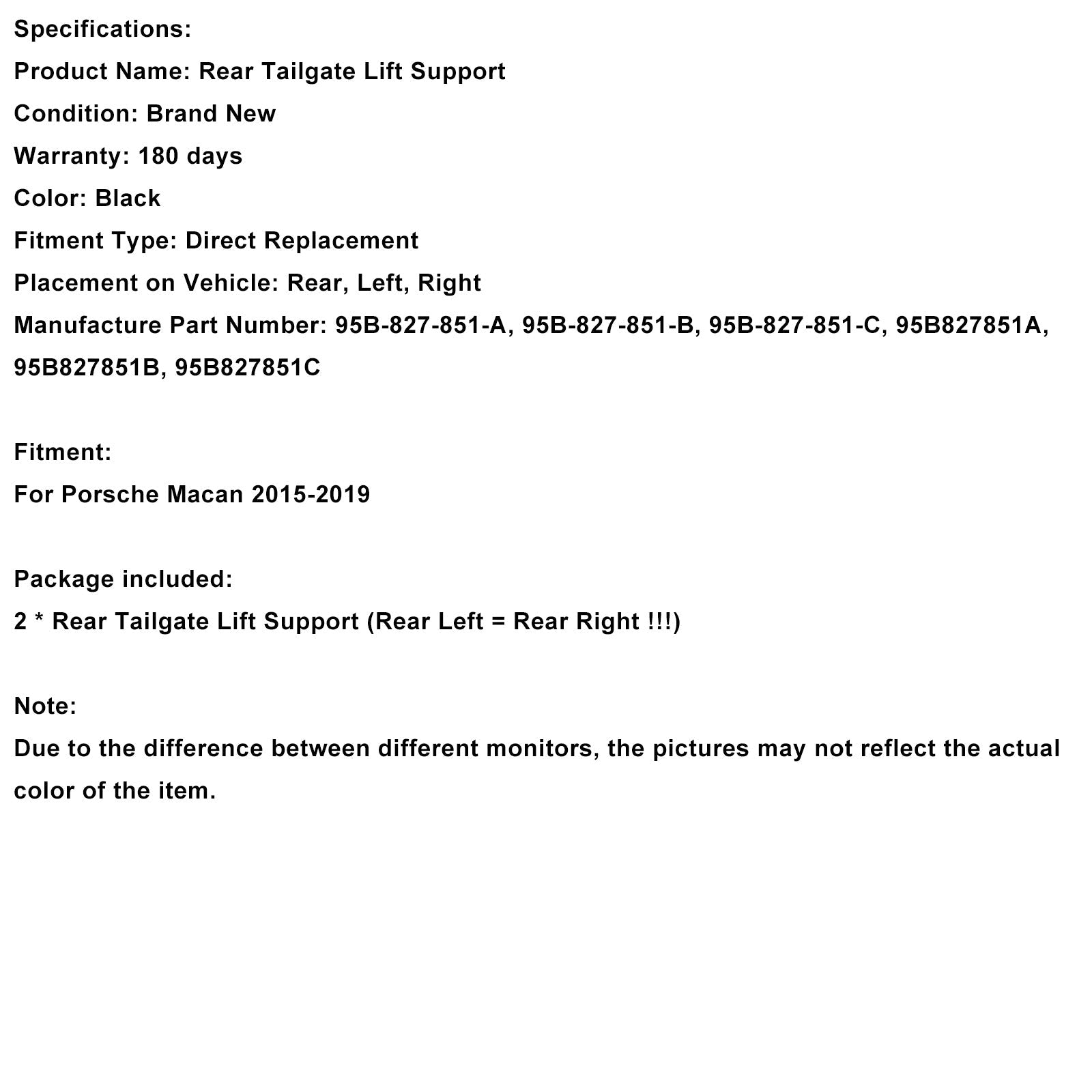 Zadnja opora prtljažnih vrat (2 kosa) za Porsche Macan (2015-2019) - Kataloška številka : 95B827851B