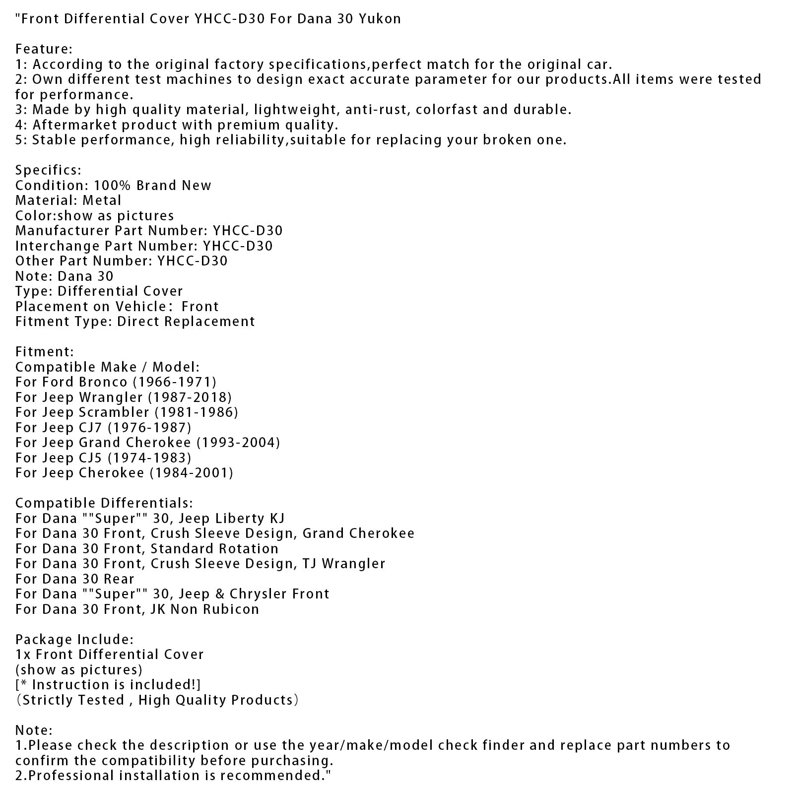 Fronte di cache differenziale per Jeep Cherokee Dana 30 Yukon YHCC-D30 (1984-2001)