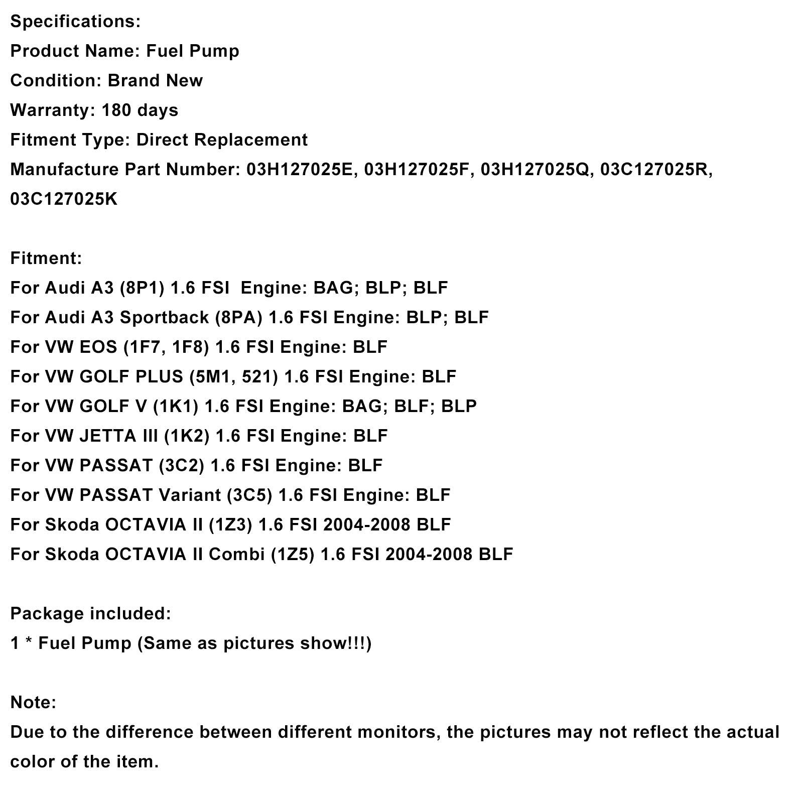 VW PASSAT (3C2) 1.6 FSI-motor: Hogedrukinjectiepomp BLF 03C127025R