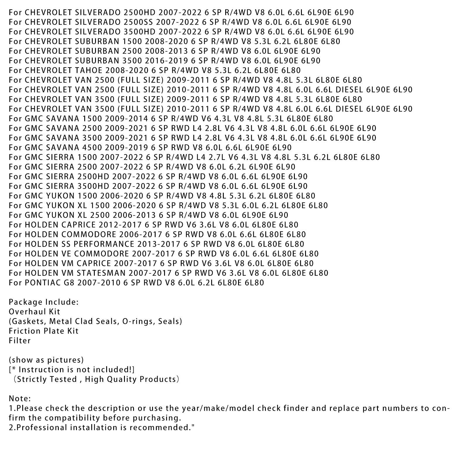 2009-2021 Chevrolet Express 2500 6 SP RWD L4 2.8L V6 4.3L V8 4.8L 6.0L 6.6L 6L90E 6L80E 6L80E Kit di ricostruzione del controller di trasmissione