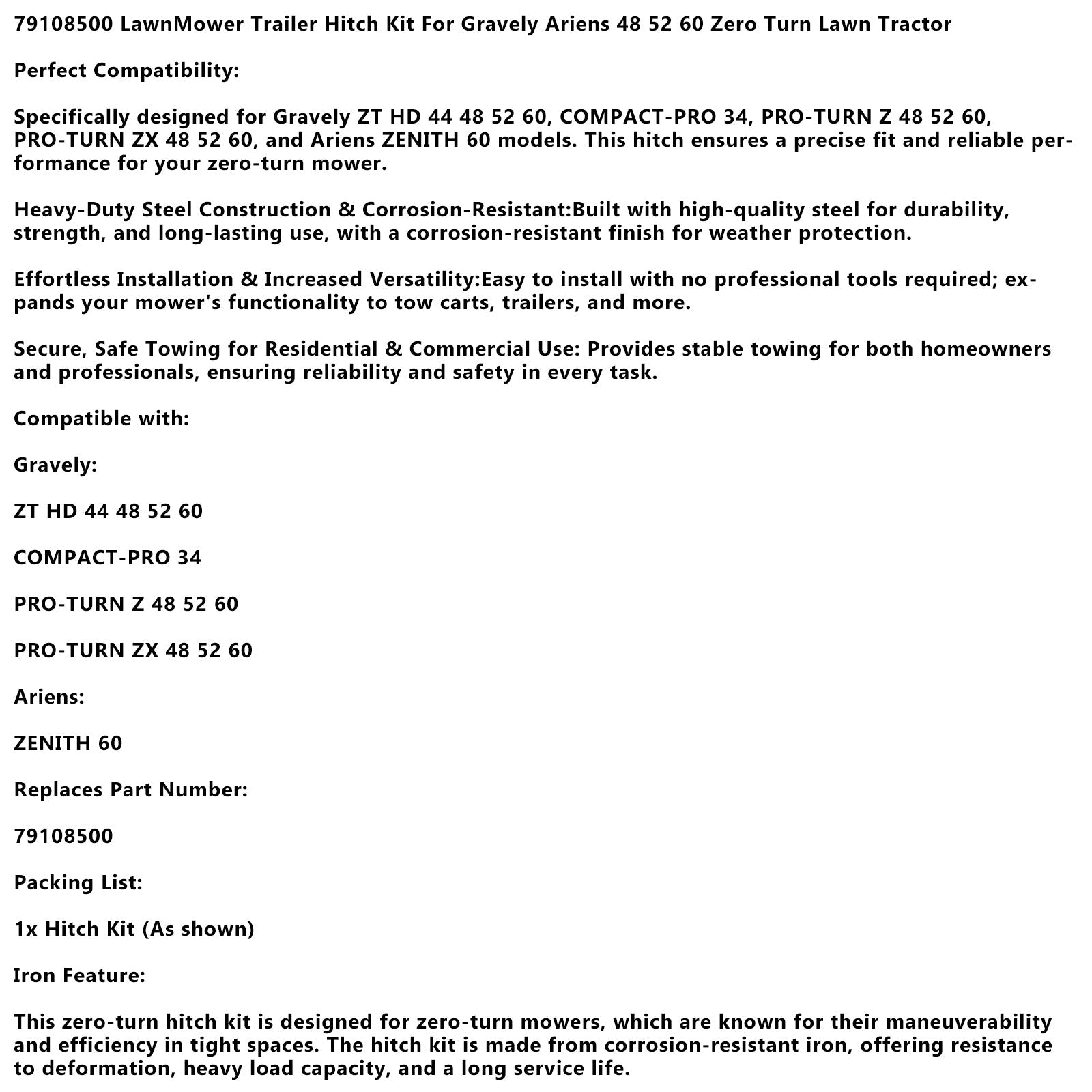 Kit attacco per rimorchio rasaerba Gravely Ariens48 52 60Zero (codice 79108500)