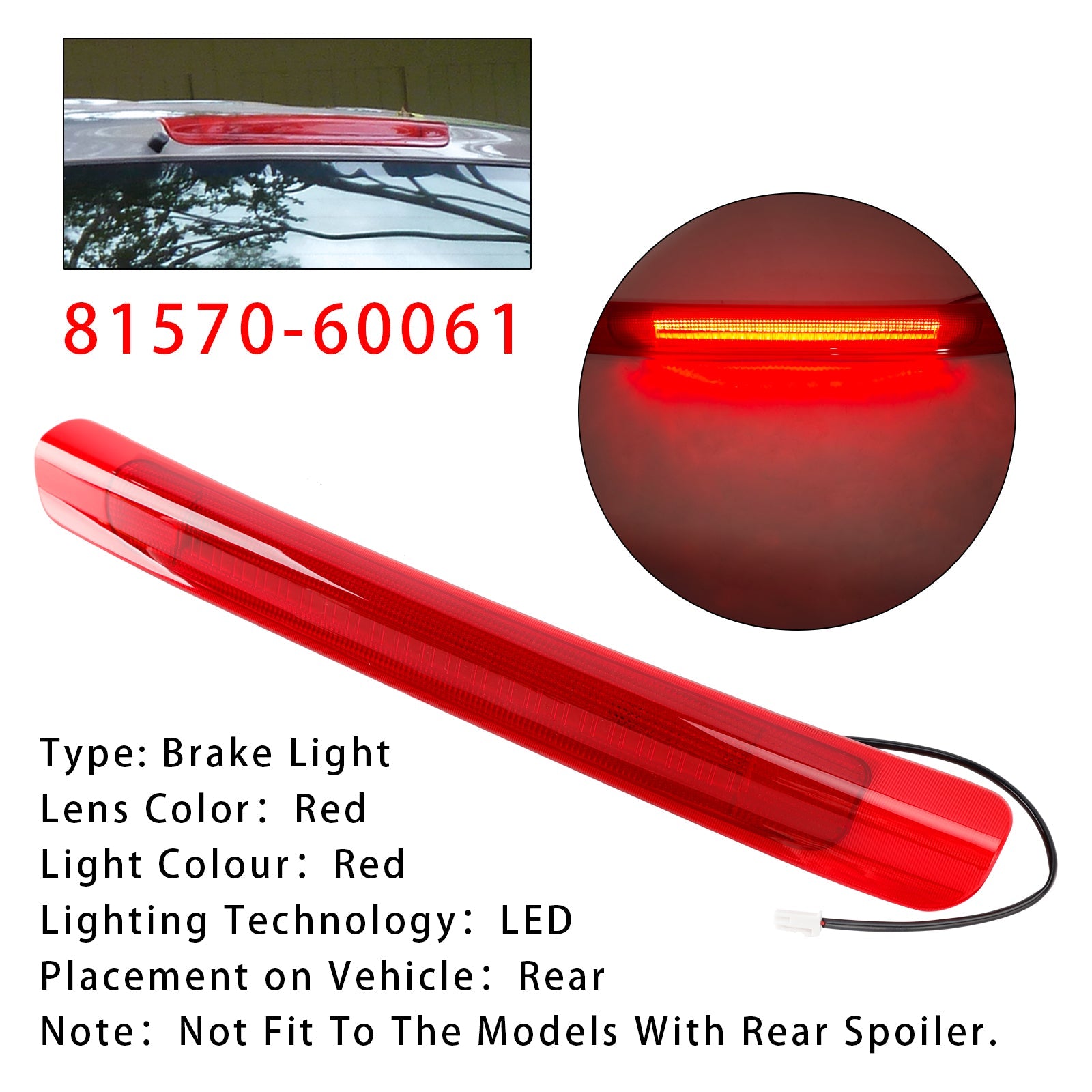 Feu arrière à LED rouge (3e feu stop) pour Toyota Land Cruiser LX470 (1998-2007)