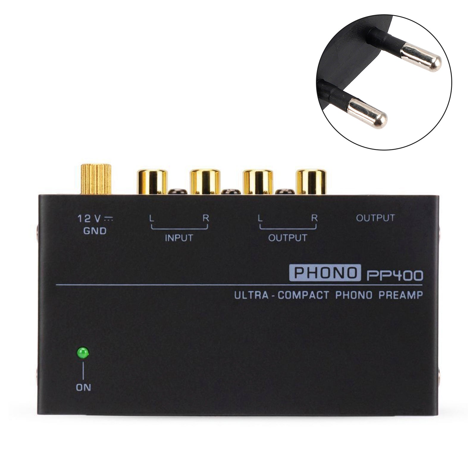 Izjemno kompakten gramofonski predojačevalnik PP400 s 6,35 mm vmesnikoma RCA in TRS