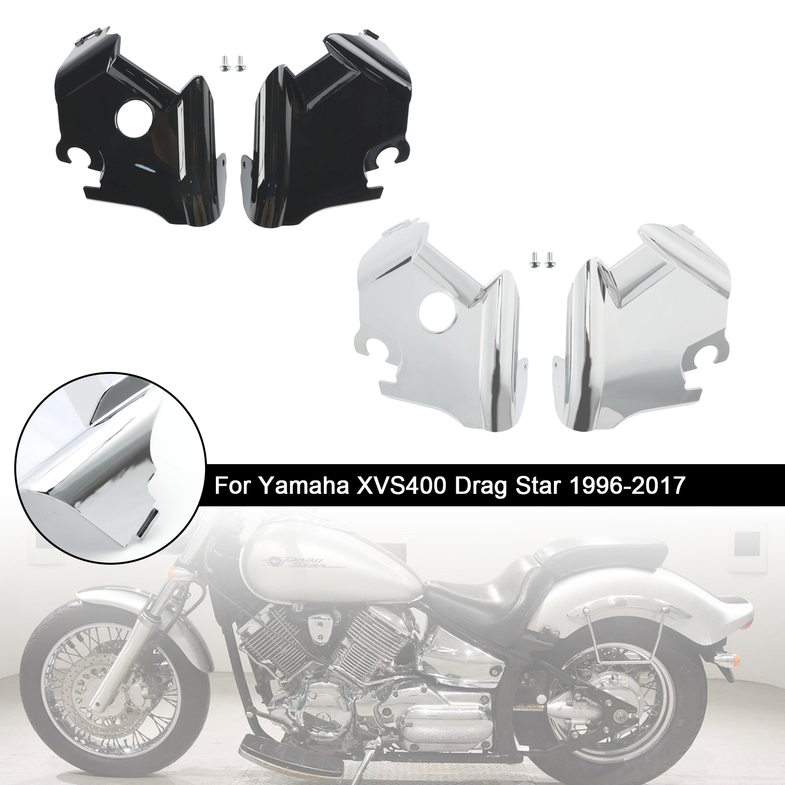 1997-2003 Yamaha XVS650 Drag Star V-Star 650 Custom Classic Yamaha XVS400 Drag Star Cubierta del cuello del marco de la horquilla