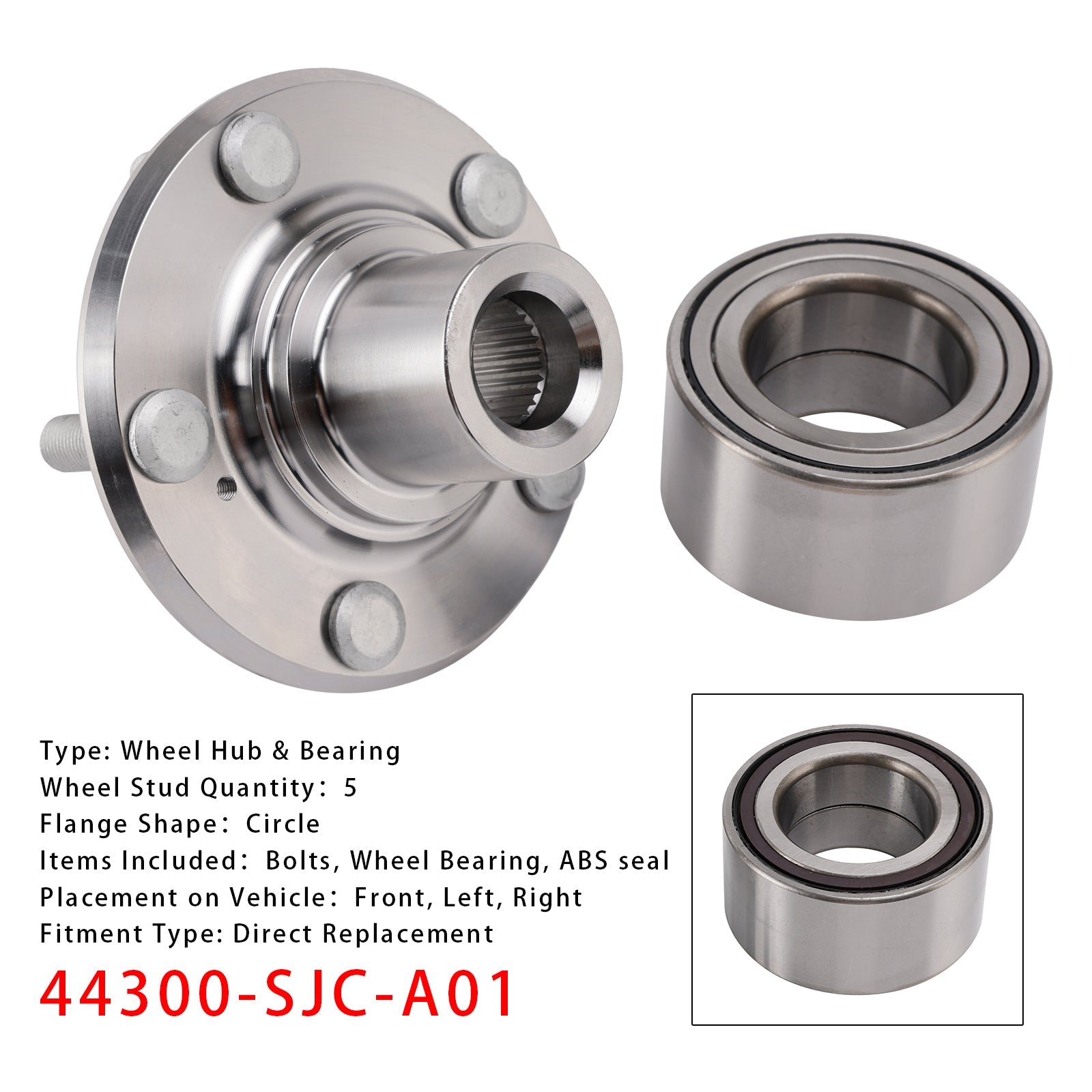 Moyeu et roulement de roue avant pour Honda Ridgeline 2006-2014 (44300-SJC-A01)