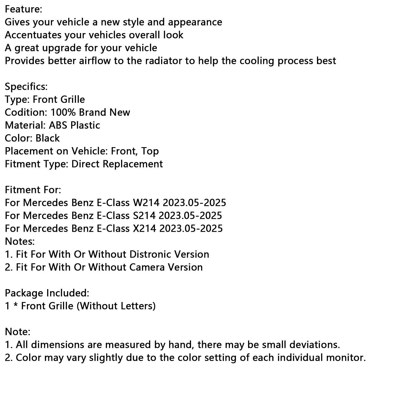 Parrilla del parachoques delantero del Mercedes-Benz Clase E W214 S214 X214 2024+