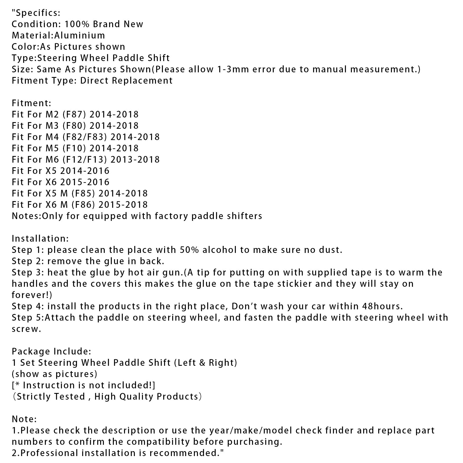 Extension de palettes de changement de vitesse au volant pour BMW M3 M4 X5M X6M en aluminium