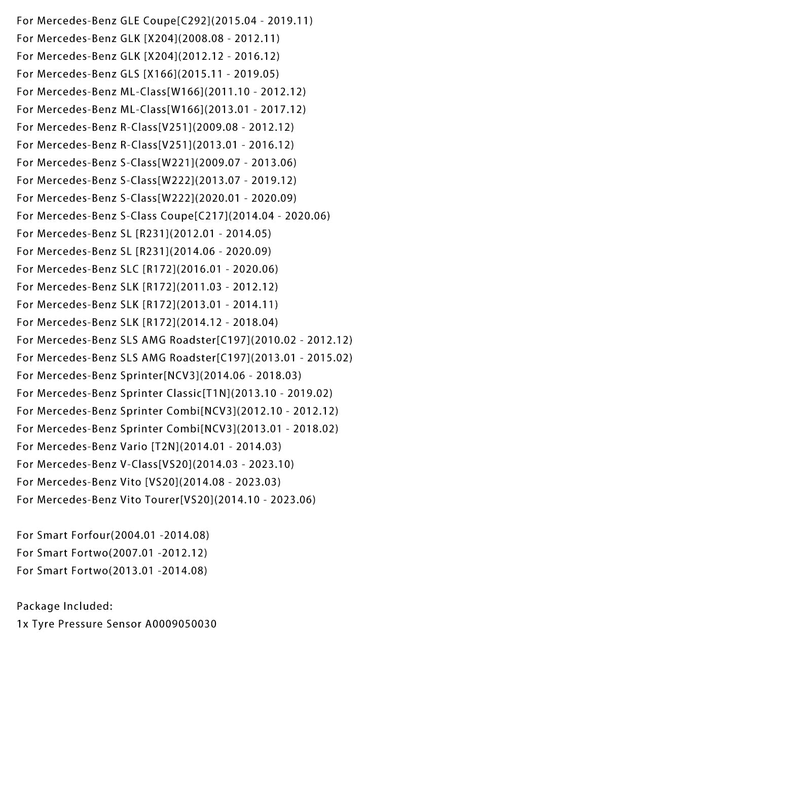 Capteur de pression des pneus TPMS A0009050030 pour Mercedes-Benz W205 W212 W205
