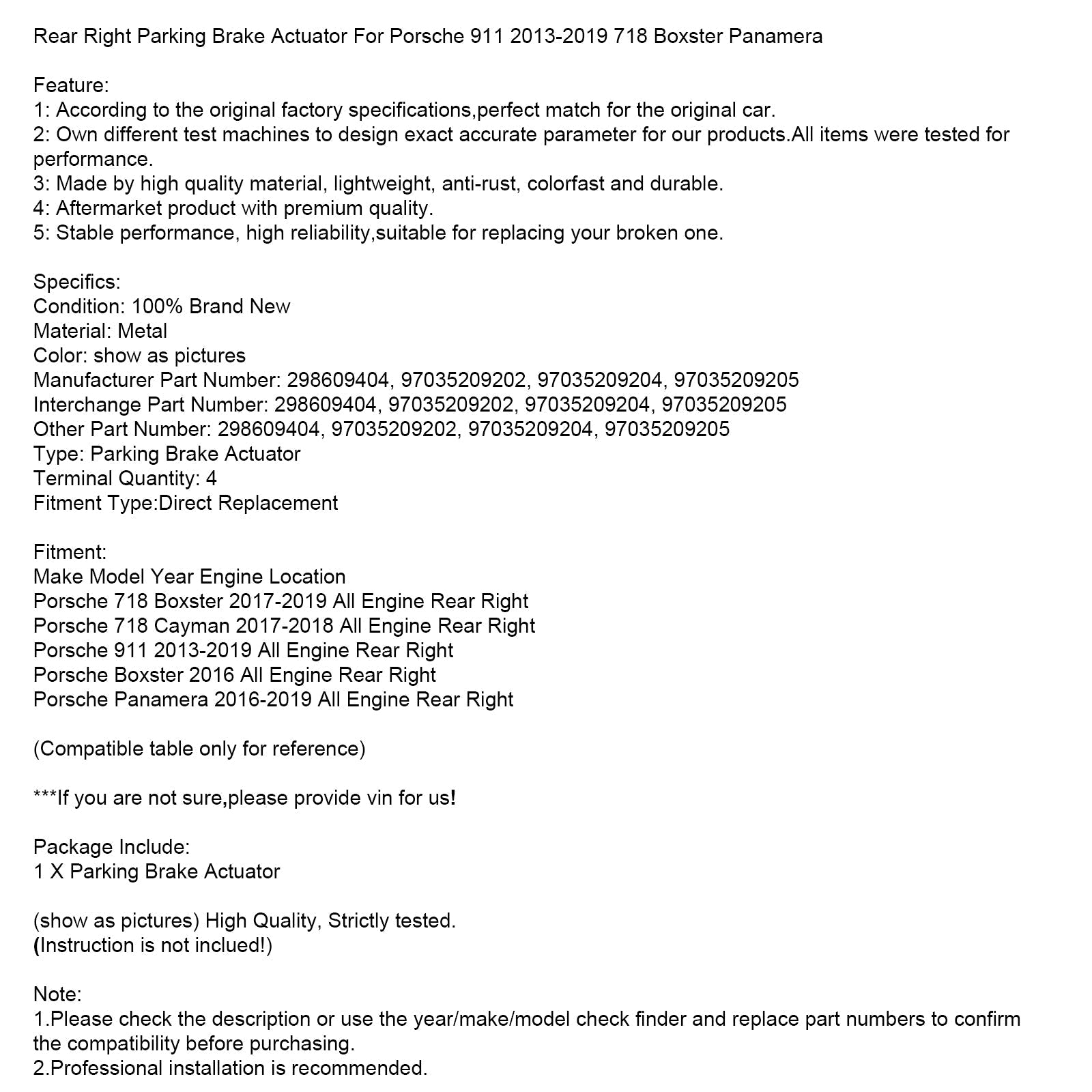 Taka oikea seisontajarrun toimilaite Porsche 911 2013-2019 298609404 97035209202