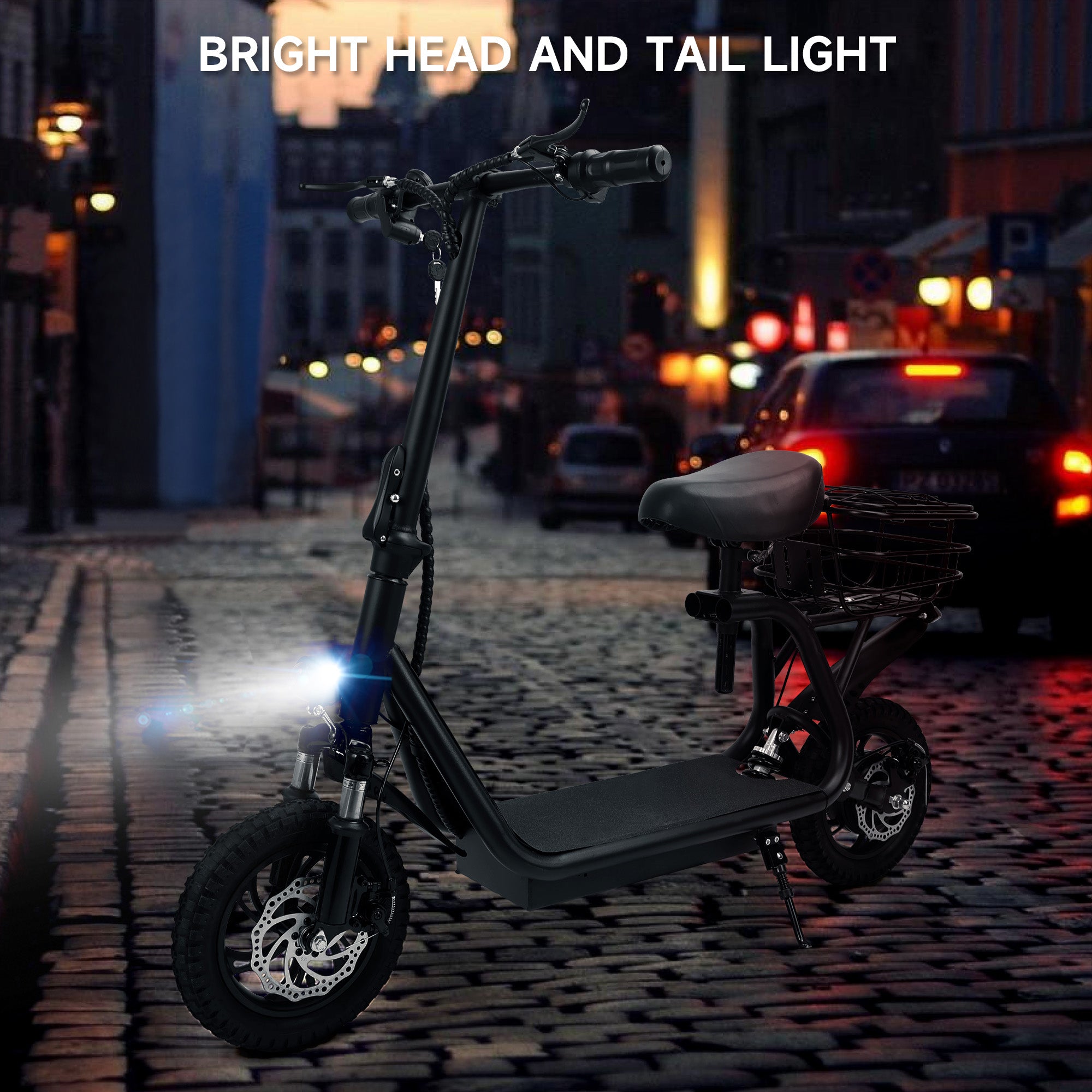 Trottinette Électrique Pliable 500W 36V pour Adultes avec Panier Arrière Roues 12 Pouces Freins Avant et Arrière et Suspension