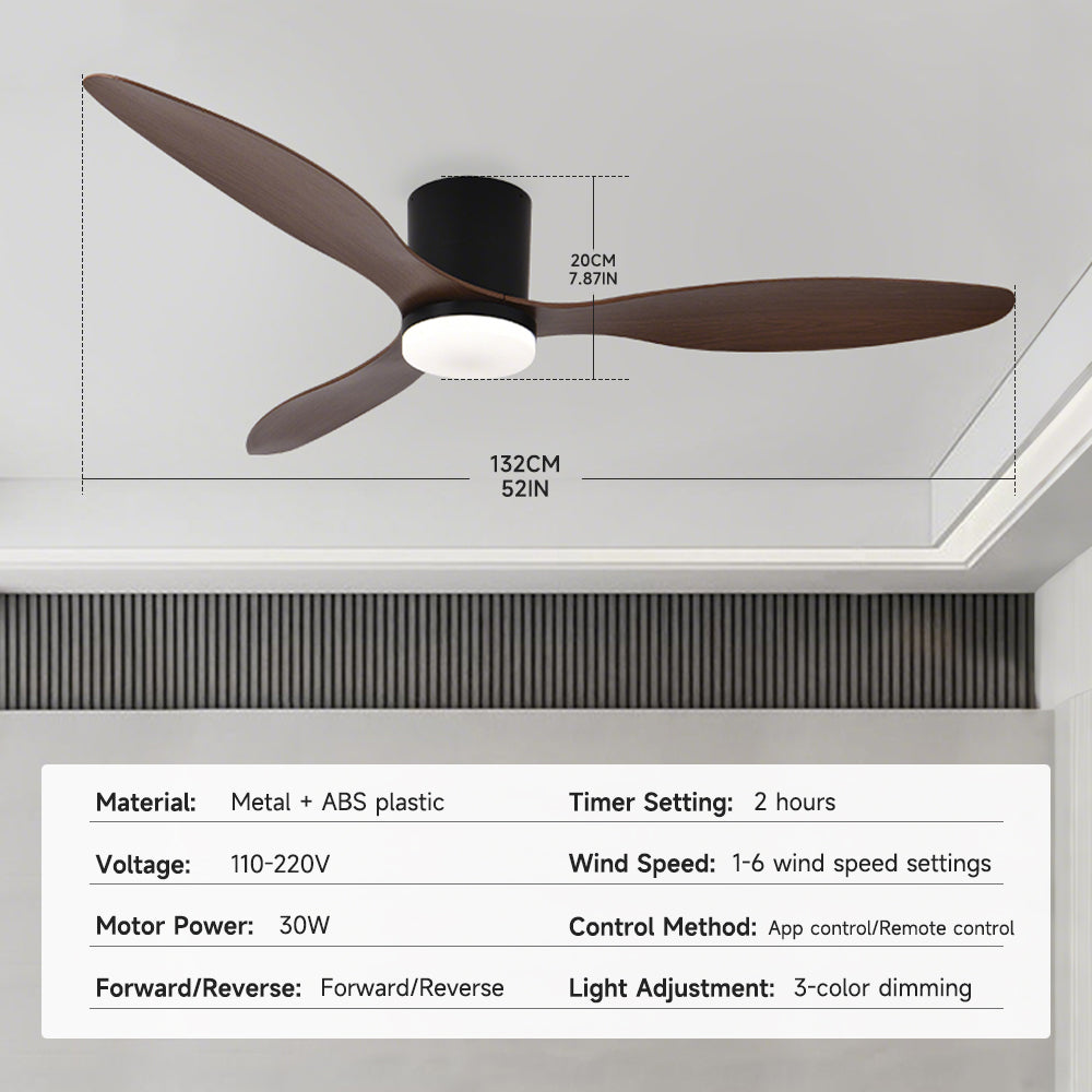 Télécommande/App pour Chambre Moteur DC Ventilateur de Plafond 52 Pouces avec Lumières