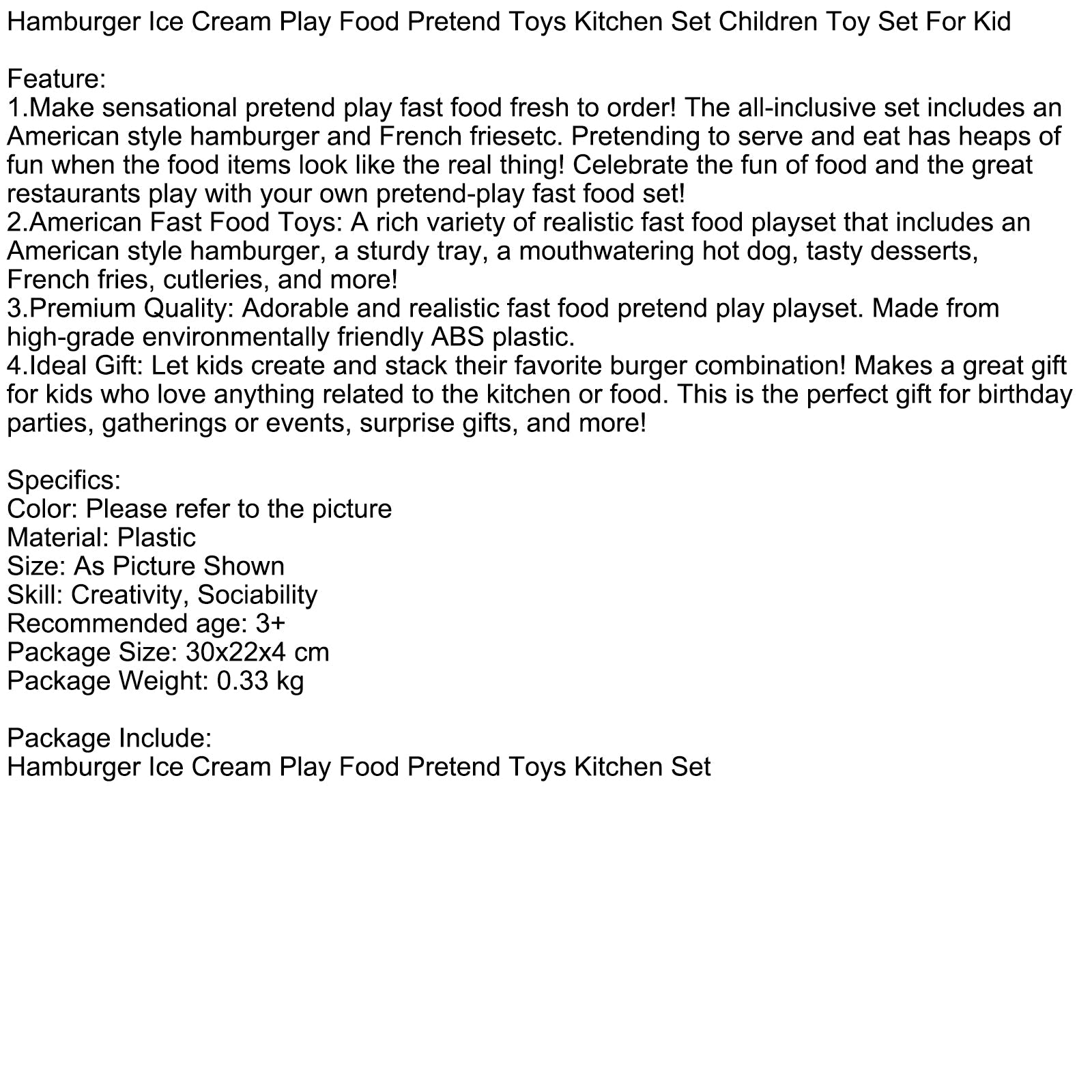 Hampurilainen, jäätelö, simulaatiopeli, ruoka, keittoleluja, lasten leluja