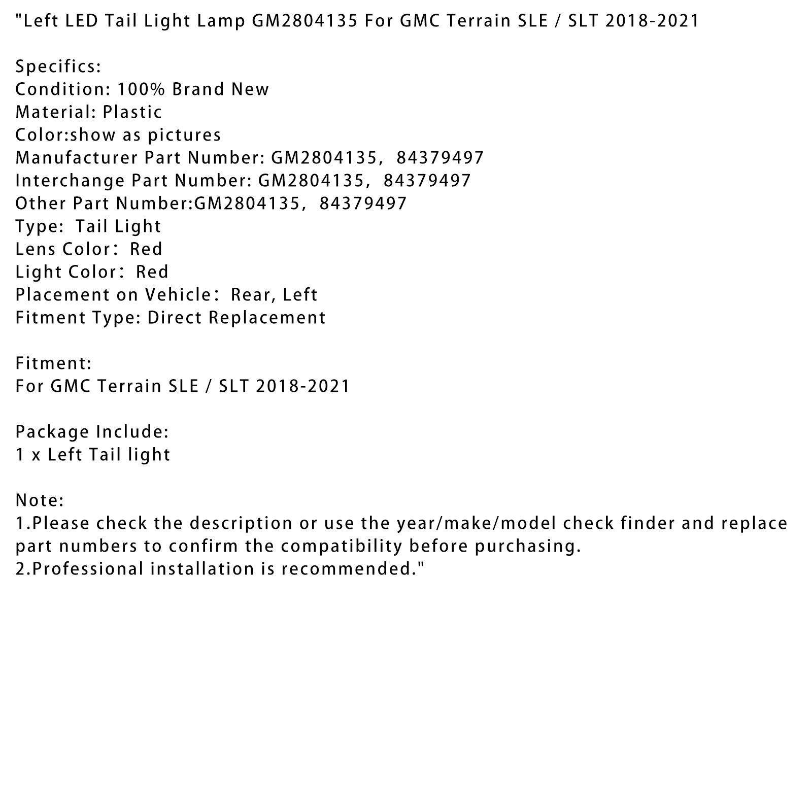 Links achterlicht met DEL voor GMC SLE/SLT 2018-2021 (GM2804135)