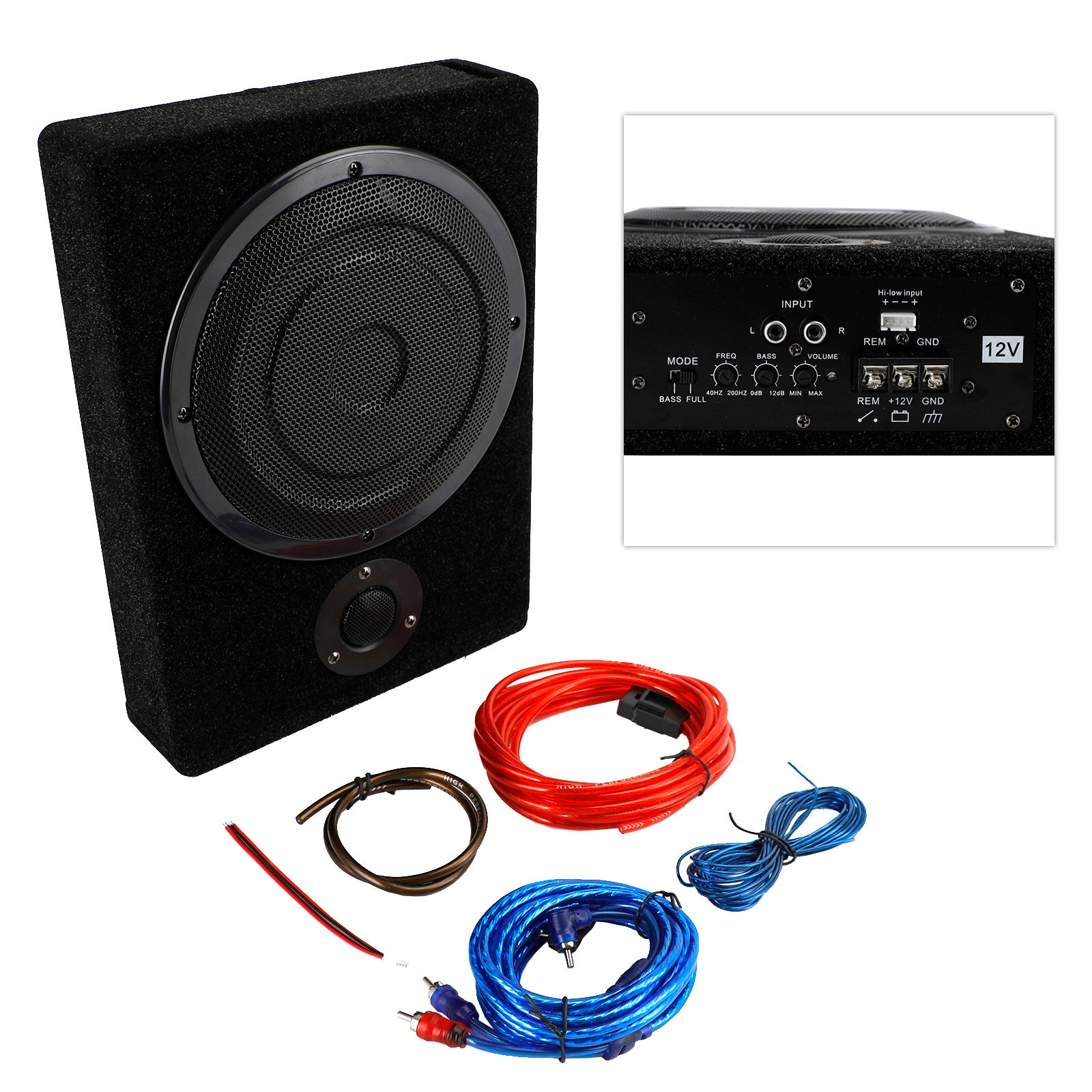 8" 600W autosubwoofer voor onder de stoel, versterker, luidspreker, audiosubwoofer, slanke behuizing, VS
