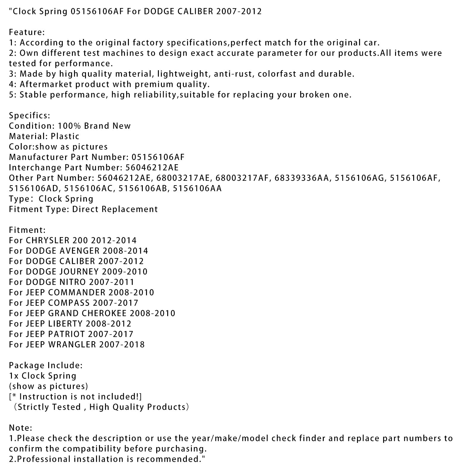 Clock Spring 05156106AF za Dodge Caliber 2007-2012