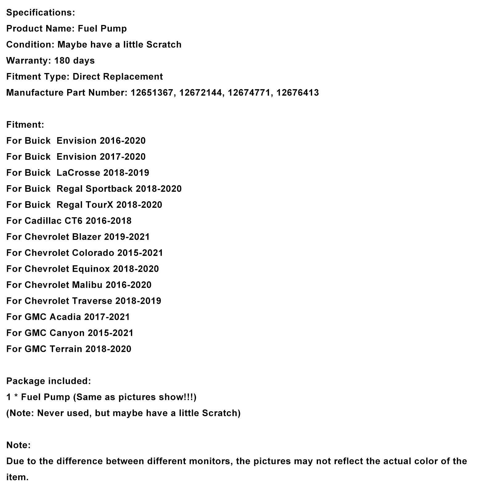 Bomba de combustible de alta presión 12651367 para Chevy Malibu 2016-20 y Canyon 15-21