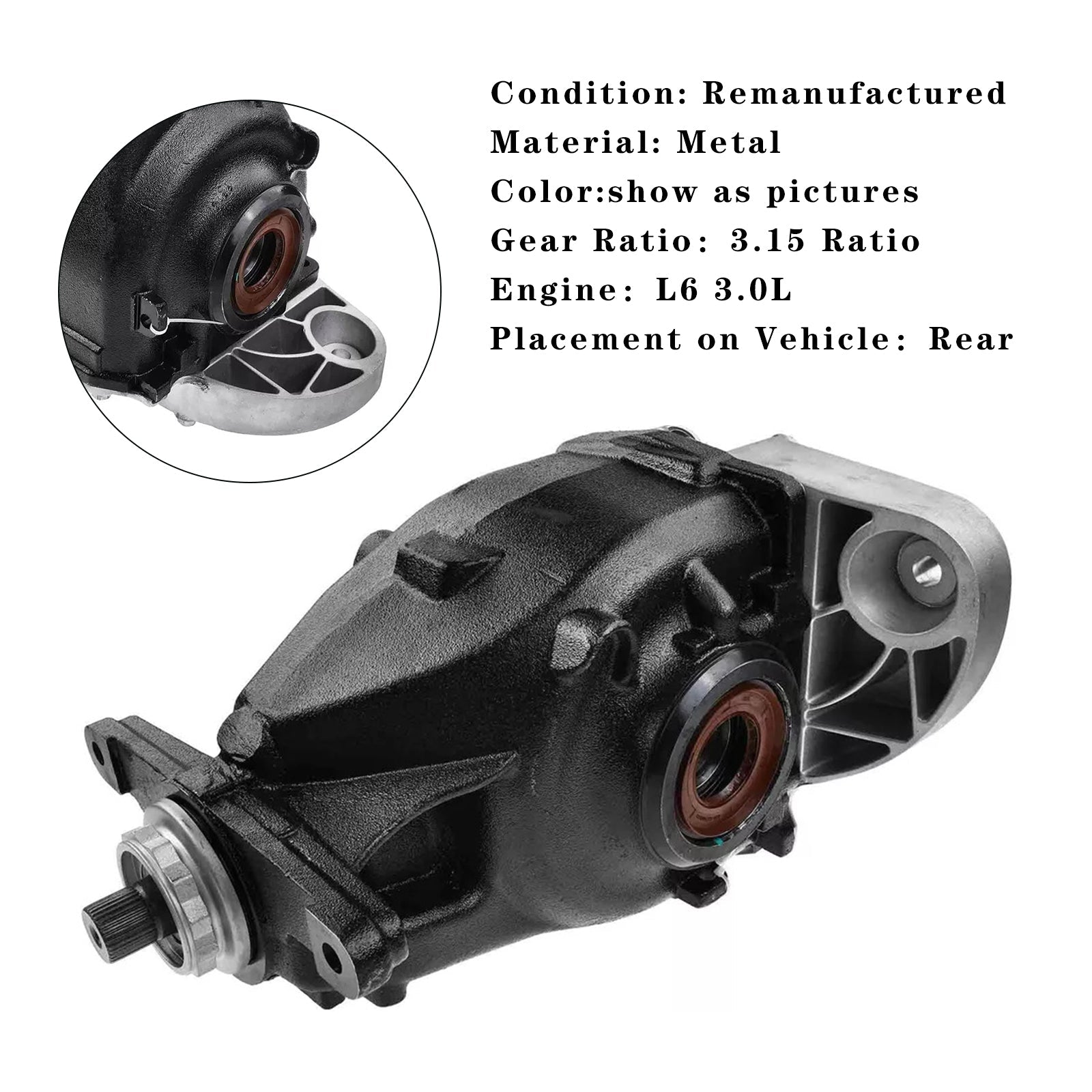 Obnovljen kovinski zadnji diferencial 3.15 - BMW X5 E70/F15 2011-2013 L6 3.0L - deli 33107590911/33107590912
