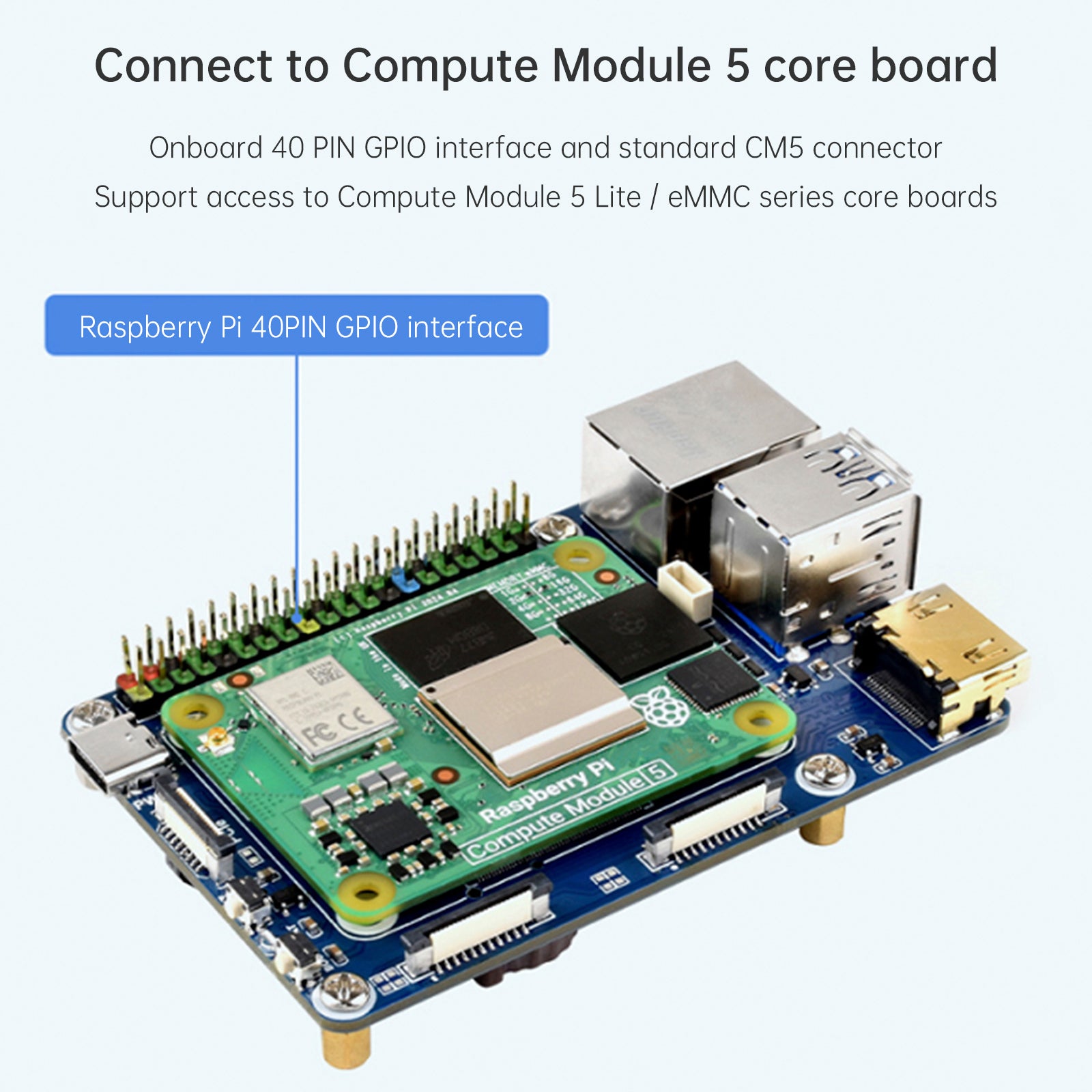 Carte d'extension Raspberry Pi Compute Module 5 ; carte principale du module de calcul CM5