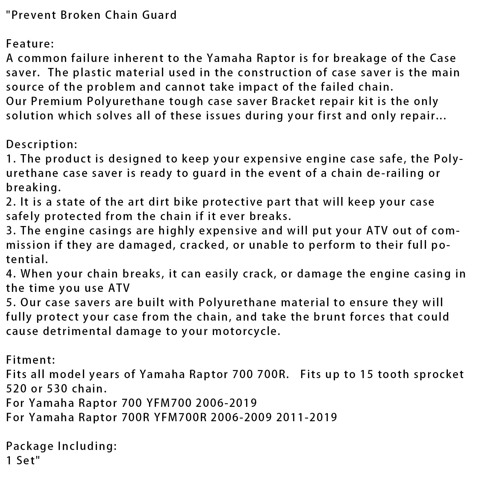 2006-2019 Yamaha Raptor 700 YFM700 Previene la rottura delle staffe Kit di riparazione salvaschermo Catena in poliestere