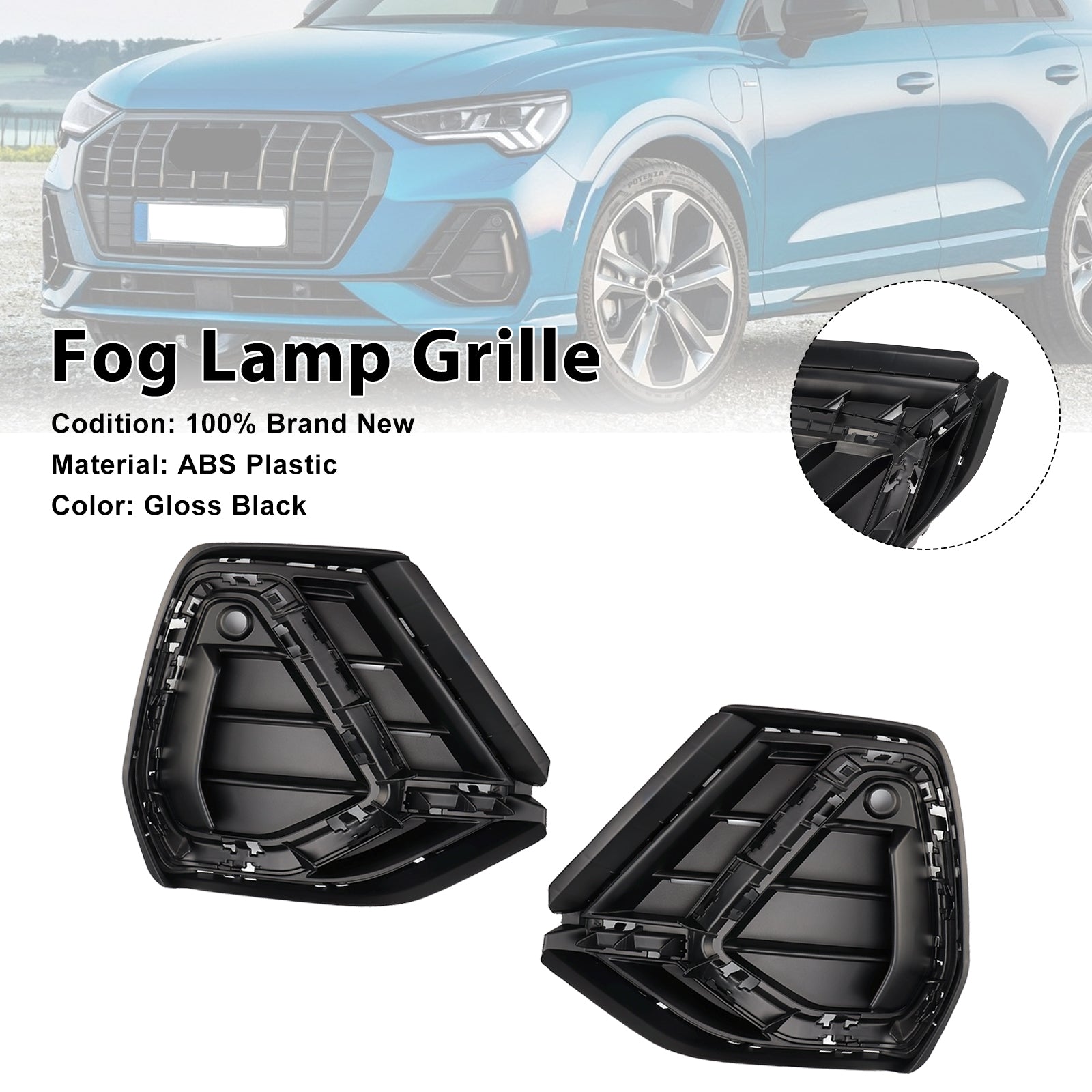 Glanzend zwarte voorbumpergrille voor Audi Q3 S-Line 2019-2022 (2 stuks)