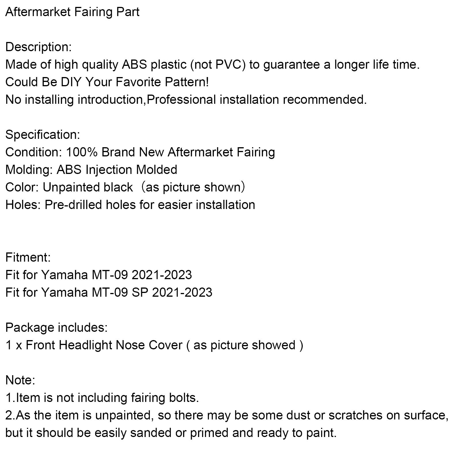 Copertina per fari anteriore non dipinta per Yamaha MT-09 / MT-09 SP 2021-2023