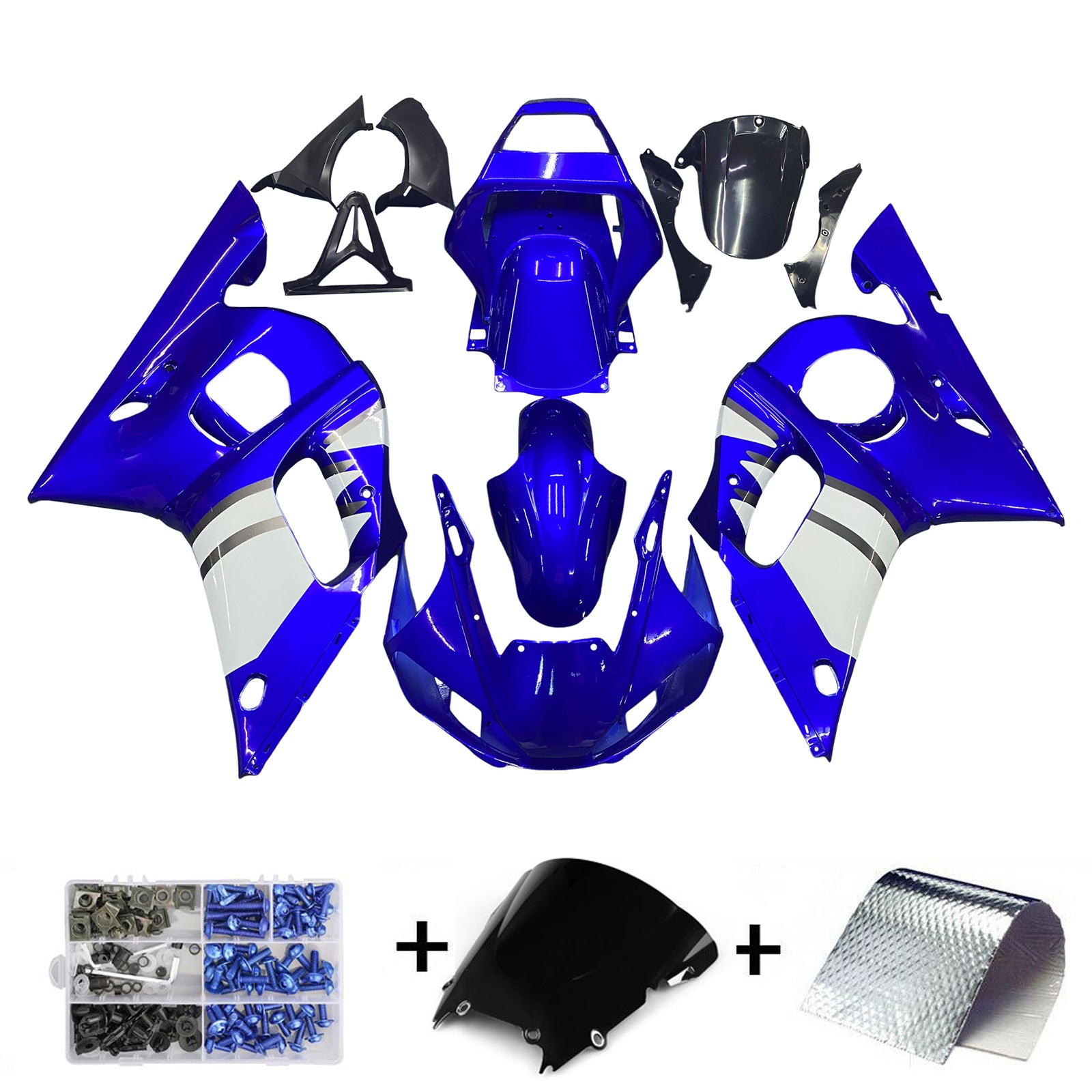 Kit de carénage en plastique ABS moulé par injection bleu et blanc pour Yamaha YZF R6 1998-2002