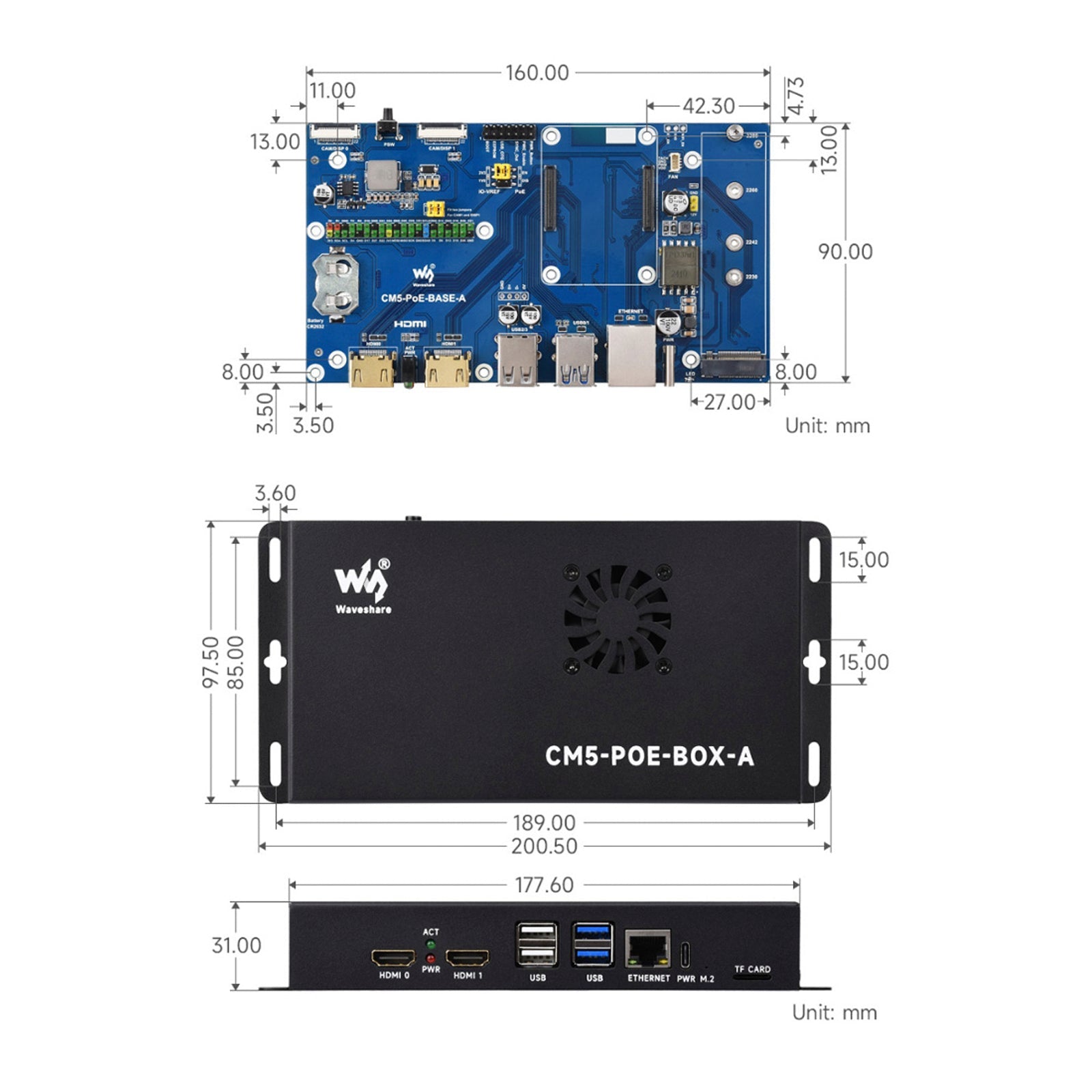 Module d'extension PoE Raspberry Pi CM5, carte de base compatible M.2 NVMe