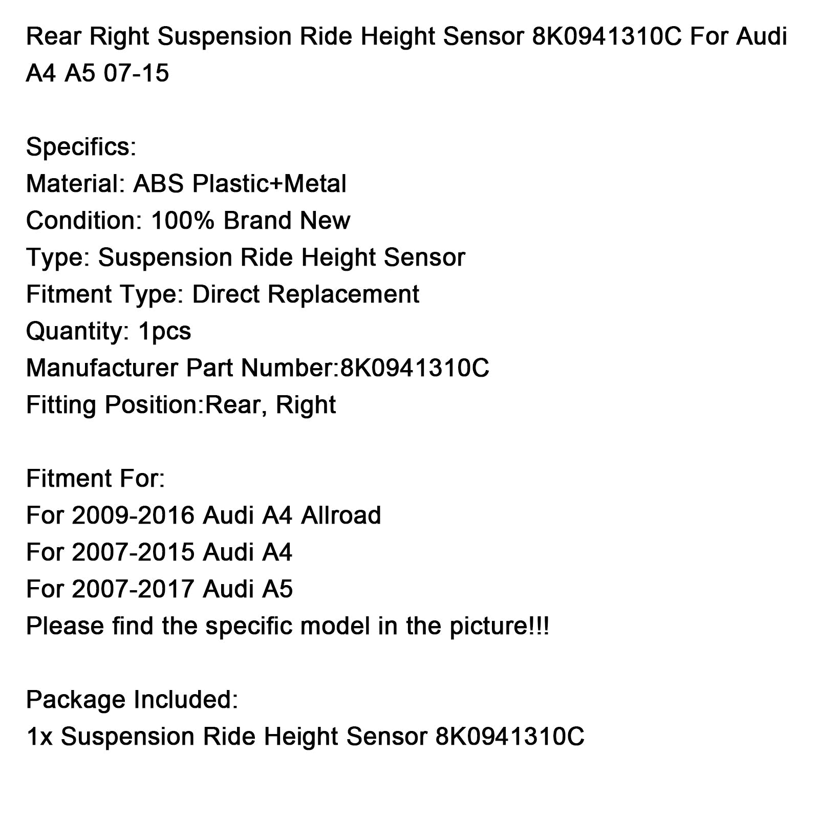 Senzor višine sklada za desno zadnje vzmetenje Audi A5 2007-2017 8K0941310C