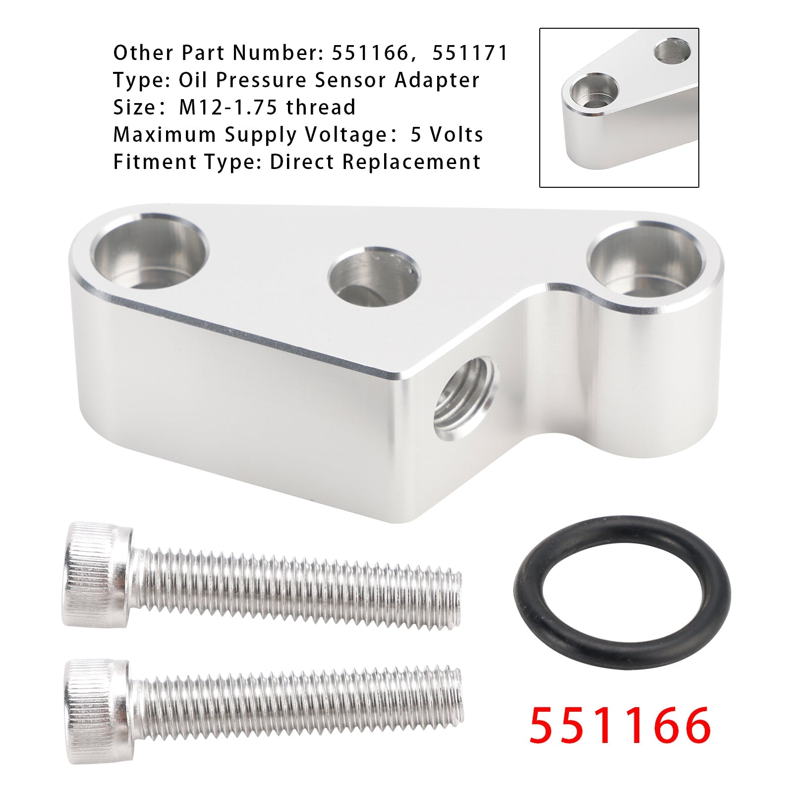 Adaptateur de capteur de pression d'huile 551166 pour carter d'huile Gen 5 LT - M12-1.75