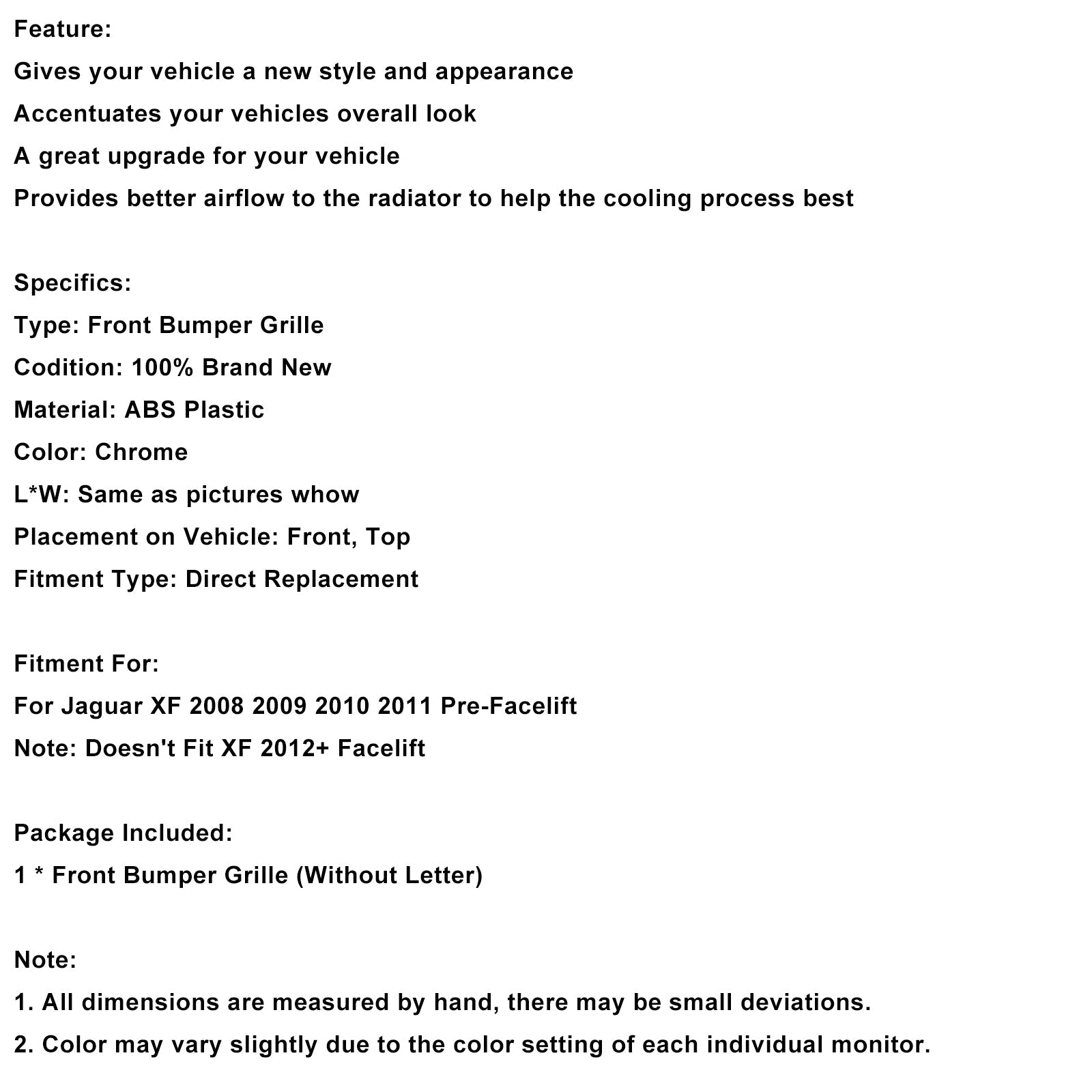 Chromen voorbumpergrille stijl Jaguar XF XF-R 2008-2011