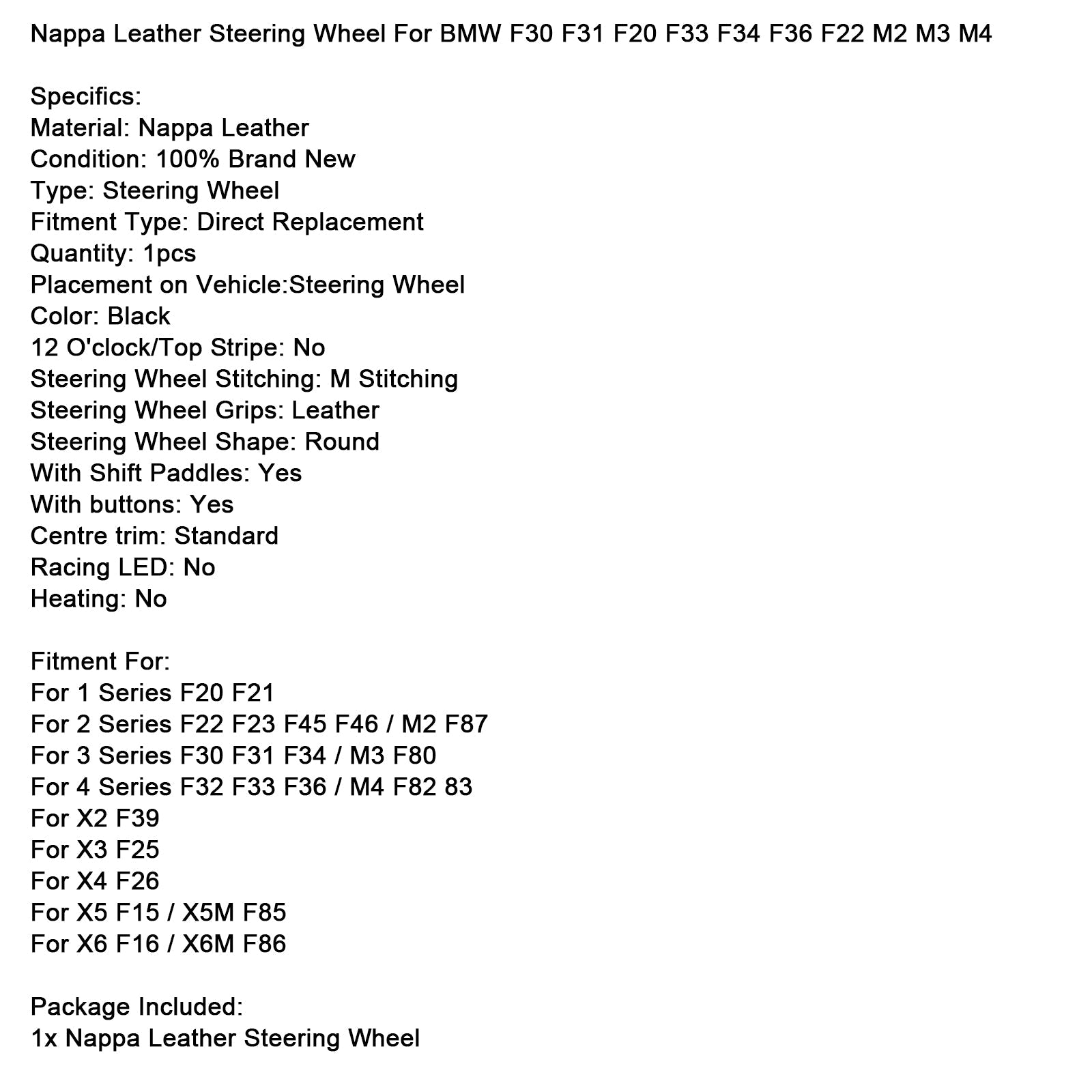 Volante de piel de napa para BMW F30 F31 F20 F33 F34 F36 F22 M2 M3 M4