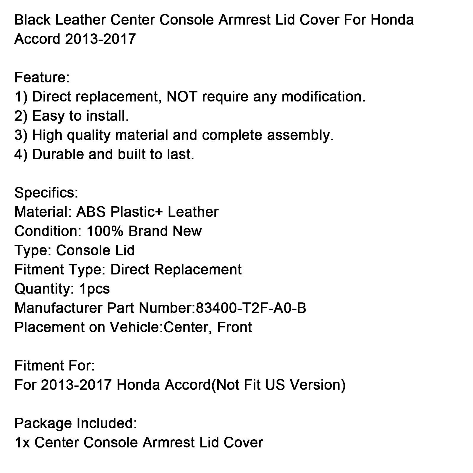 Naslovnica&Sredinski naslon za roke za Honda Accord 2013-2017 83400-T2F-A0-B