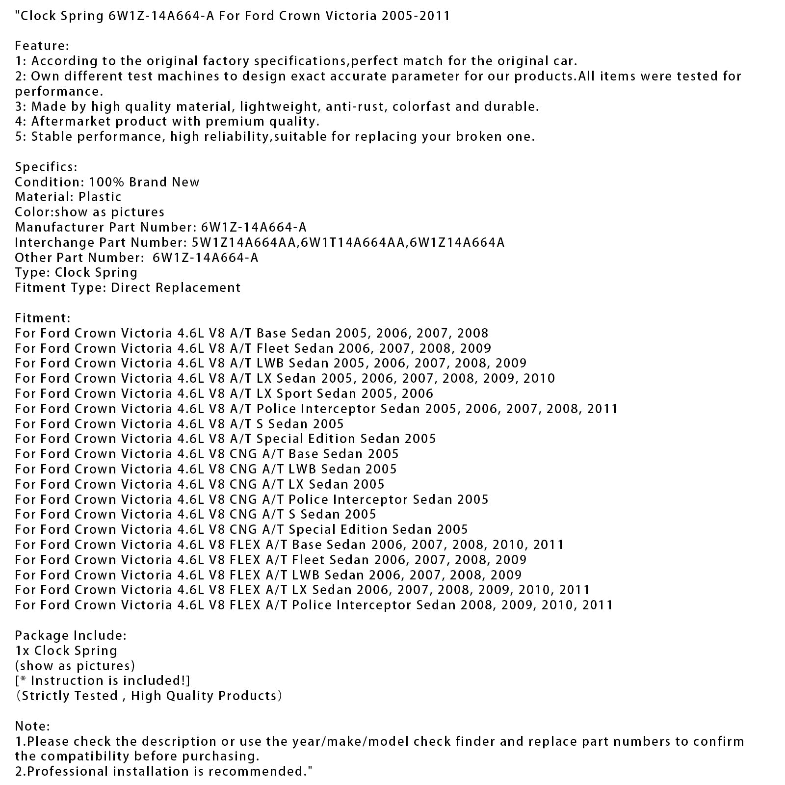 Pomlad'ura 6W1Z-14A664-A za Ford Crown Victoria 2005-2011