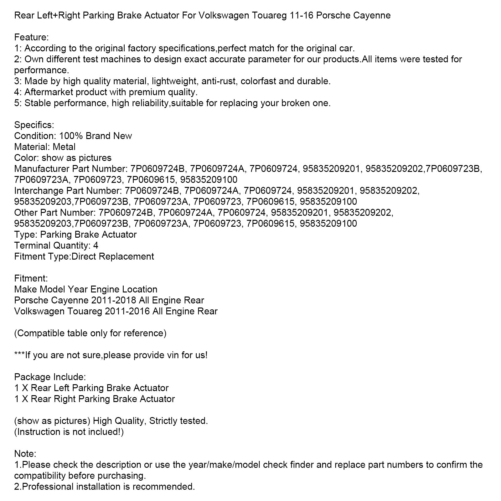 Siłownik hamulca postojowego tylnego L + R pasuje do Volkswagen Touareg 11-16 Porsche Cayenne 7P0609724B
