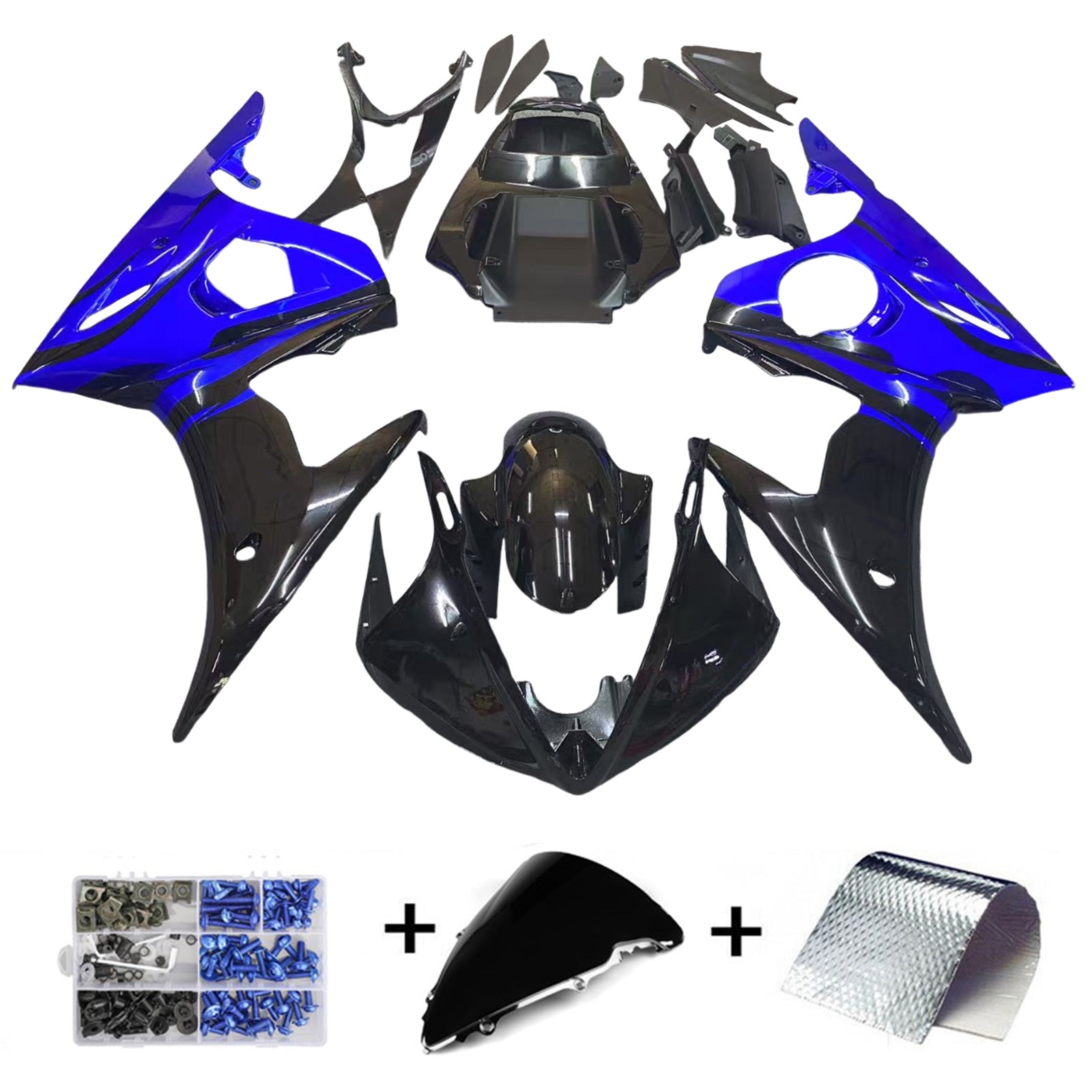 Kit de carénage en plastique moulé par injection bleu et noir avec kit de vis pour Yamaha YZF R6 2005