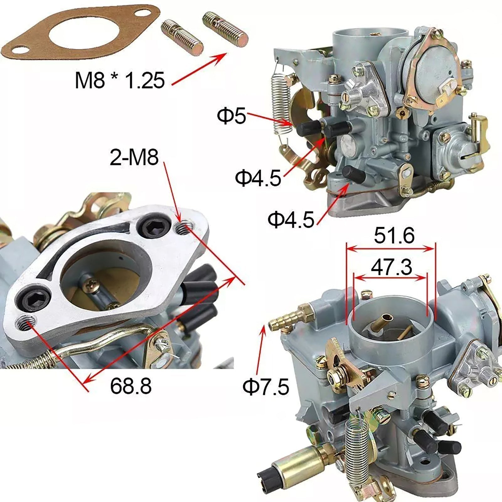 Volkswagen Beetle 30/31 PICT-3 Type 1&2 Bug Bus Ghia Carburateur W/ Gasket 113129029A générique