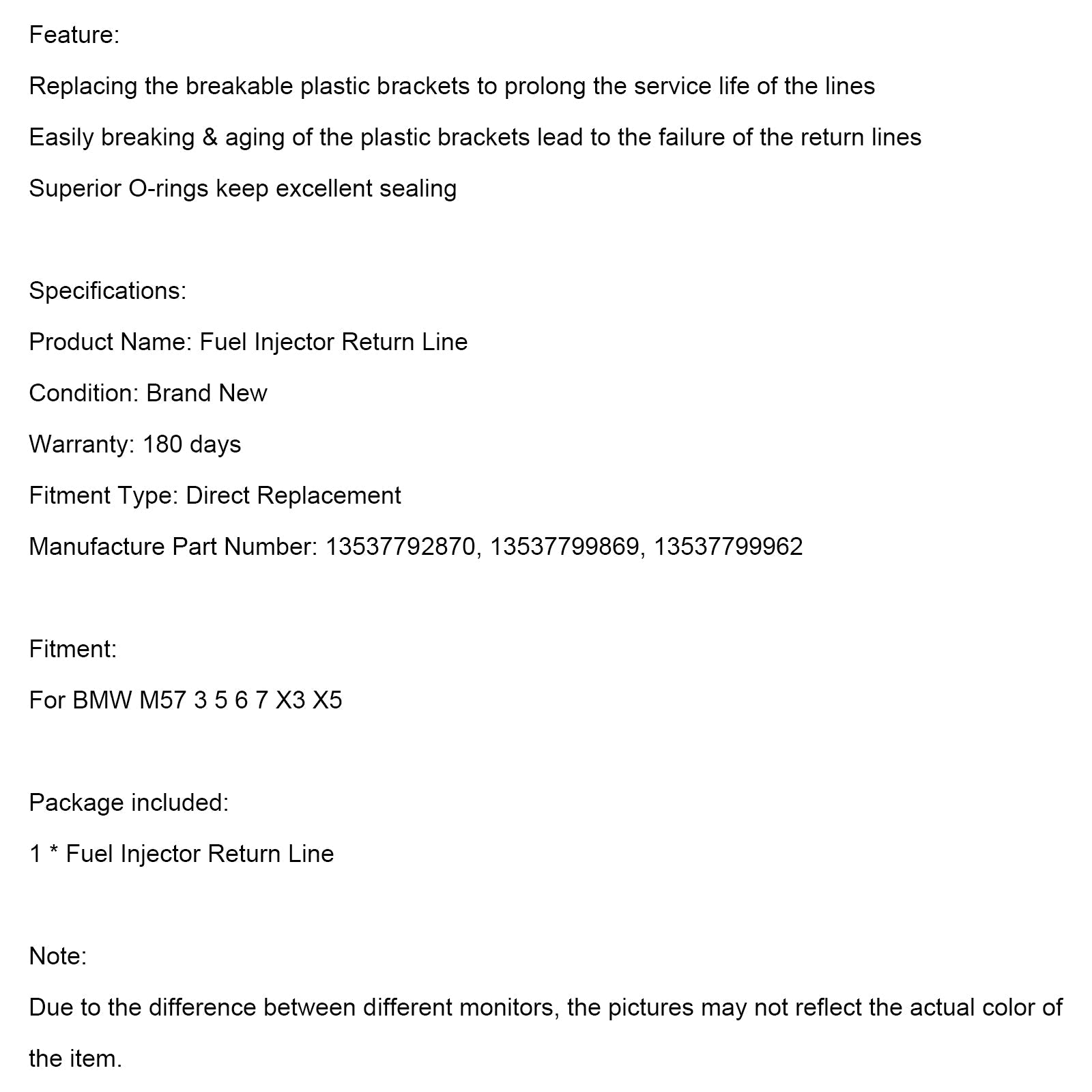 BMW 3 5 6 7 X2 X3 X5 X6 Tuyau de retour de carburant Tuyau d'injecteur Tuyau de fuite 13537792870 13537799869