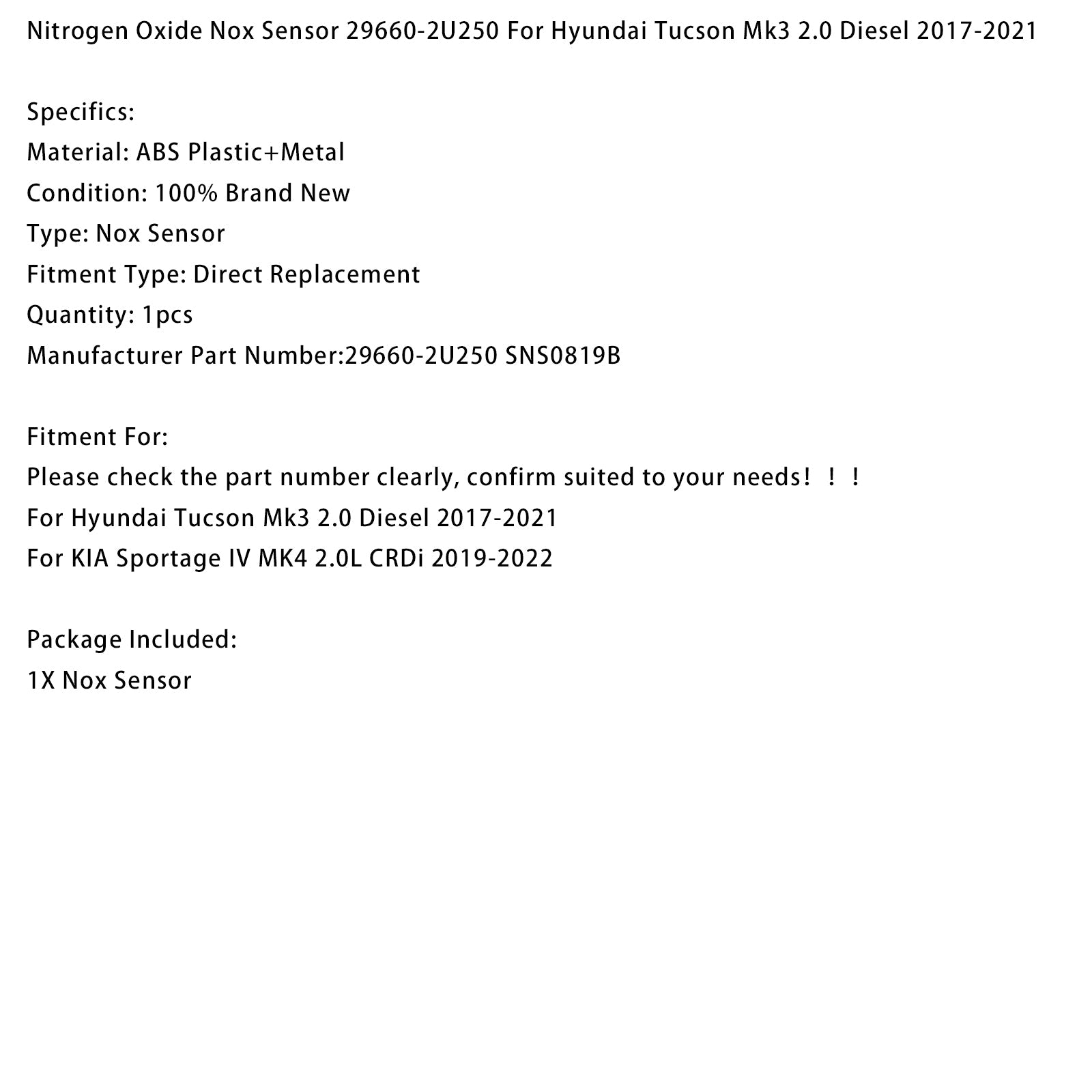 2019-2022 KIA Sportage IV MK4 2.0L CRDi Nox senzor 29660-2U250 SNS0819B