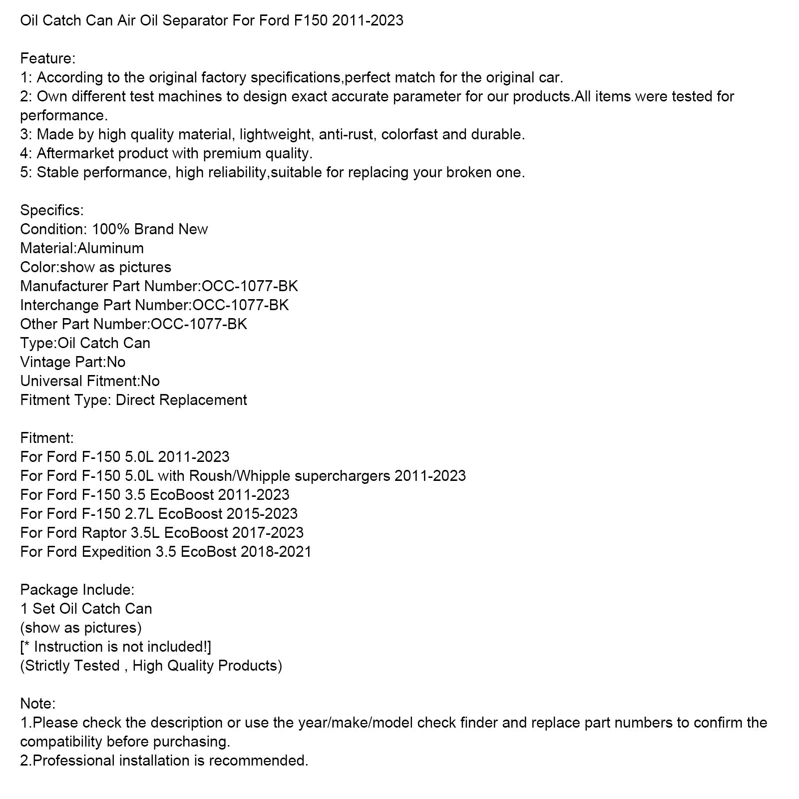 Posoda za lovljenje olja z ločevalnikom zraka/olja za Ford F150 2011-2023