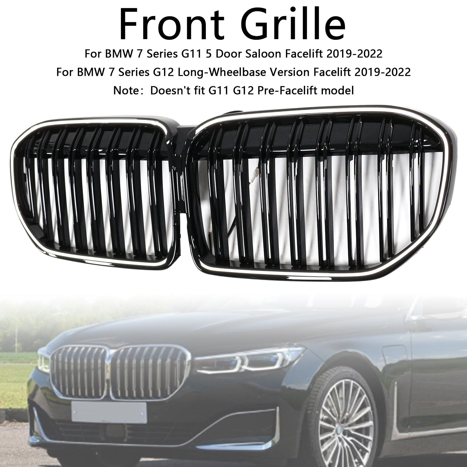 Grille de calandre avant noire brillante à double lamelles pour BMW Série 7 G11 G12 2019-2022