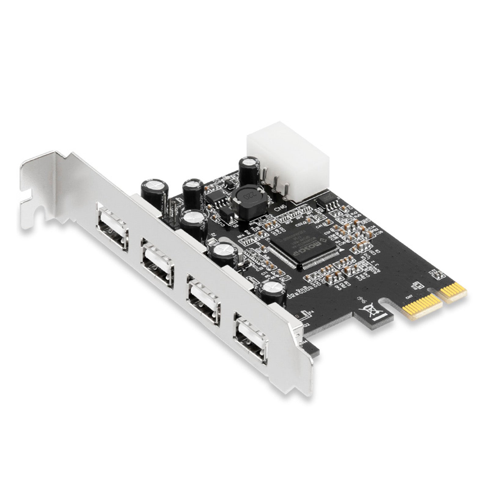 Carte d'extension HUB 2.0 PCIE vers USB 2.0, adaptateur Moschip, alimentation 4 broches
