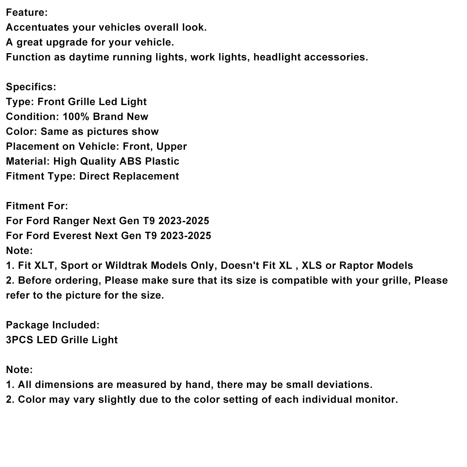 Griglia del paraurti anteriore con luci a LED bianche per Ford Ranger Next Gen Wildtrak 2023-2025