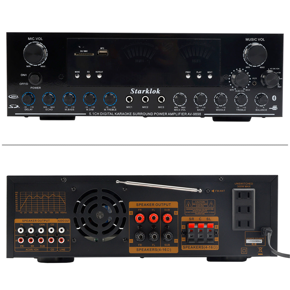 Bluetooth HiFi 3000W stéréo Power Amplificateur 5.1-Channel Subwoofer Amplifier