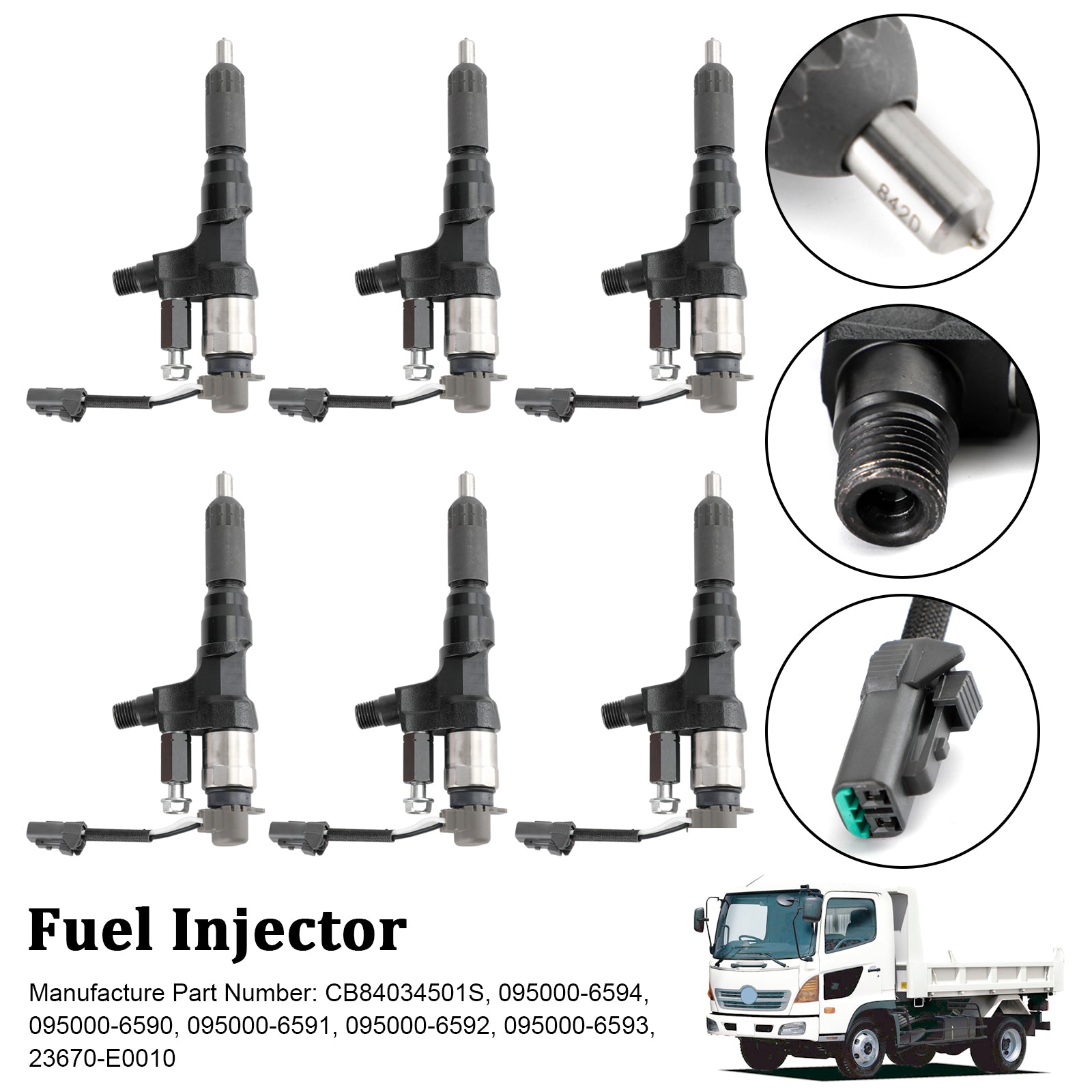 6PCS Fuel Injectors 095000-6593 Pour Denso Pour Hino J08E Pour Kobelco SK330-8