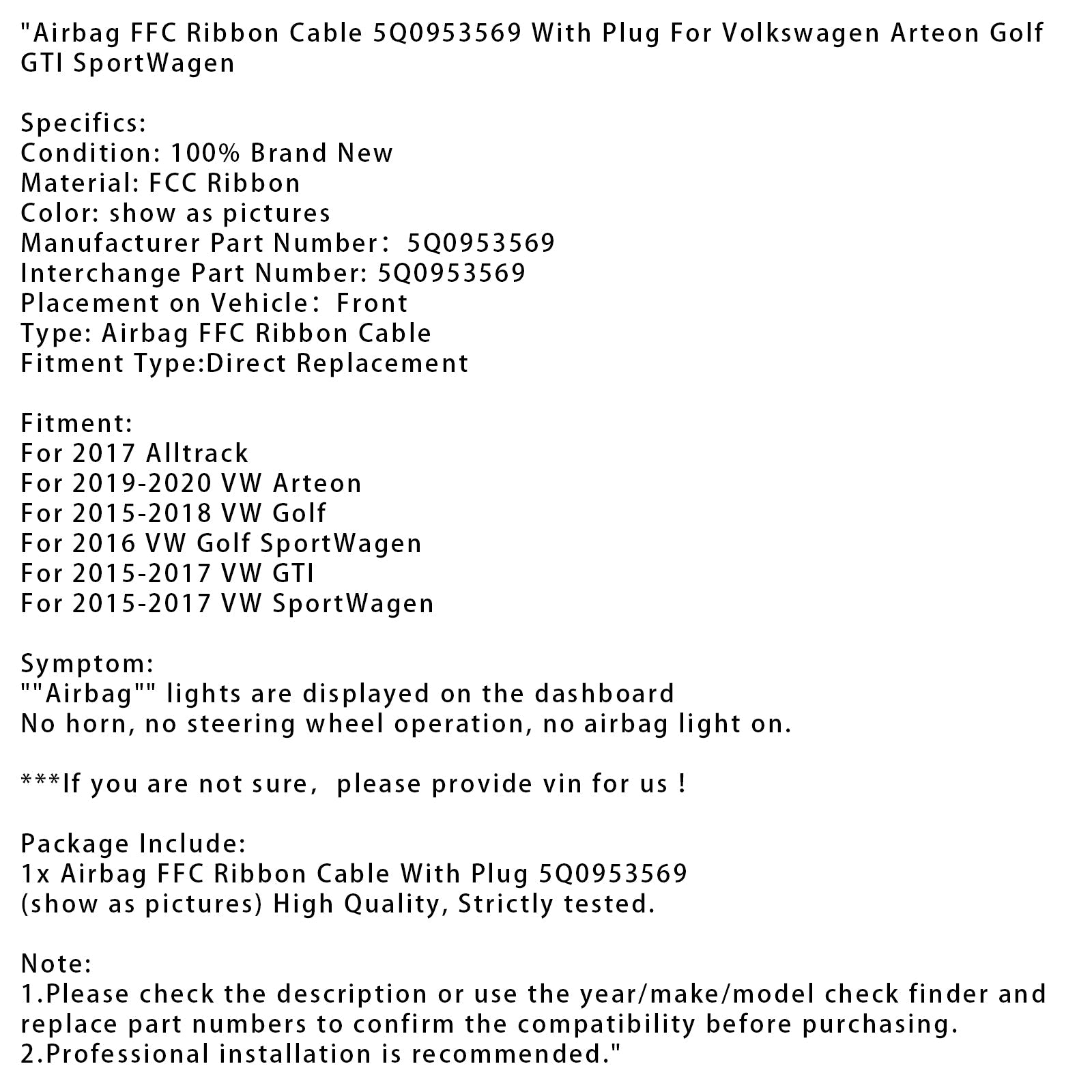 FFC tračni kabel za zračno blazino VW Golf Sportwagen 2016 5Q0953569