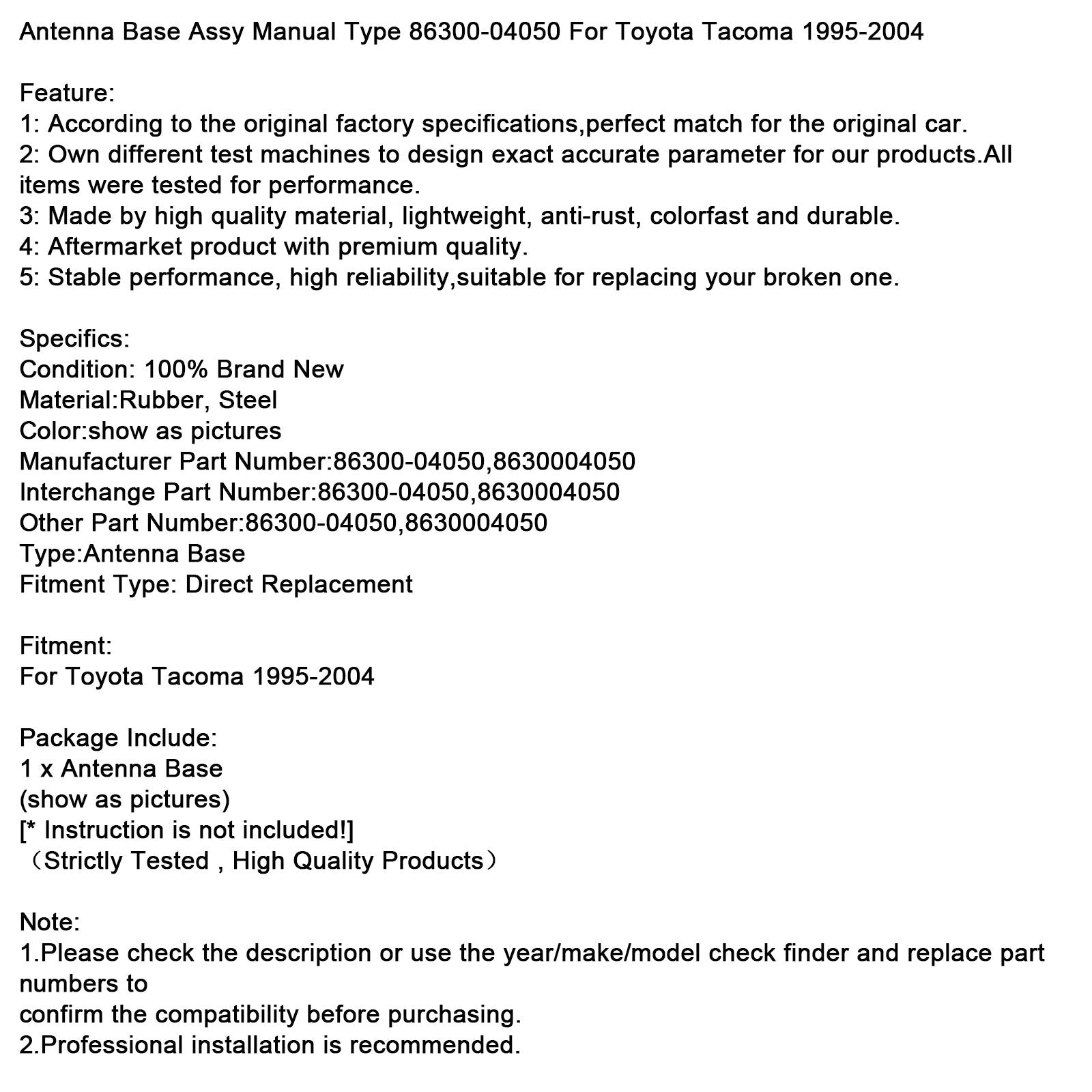 Ročno'sestavljanje'osnova&Antena tip 86300-04050 za Toyota Tacoma 1995-2004
