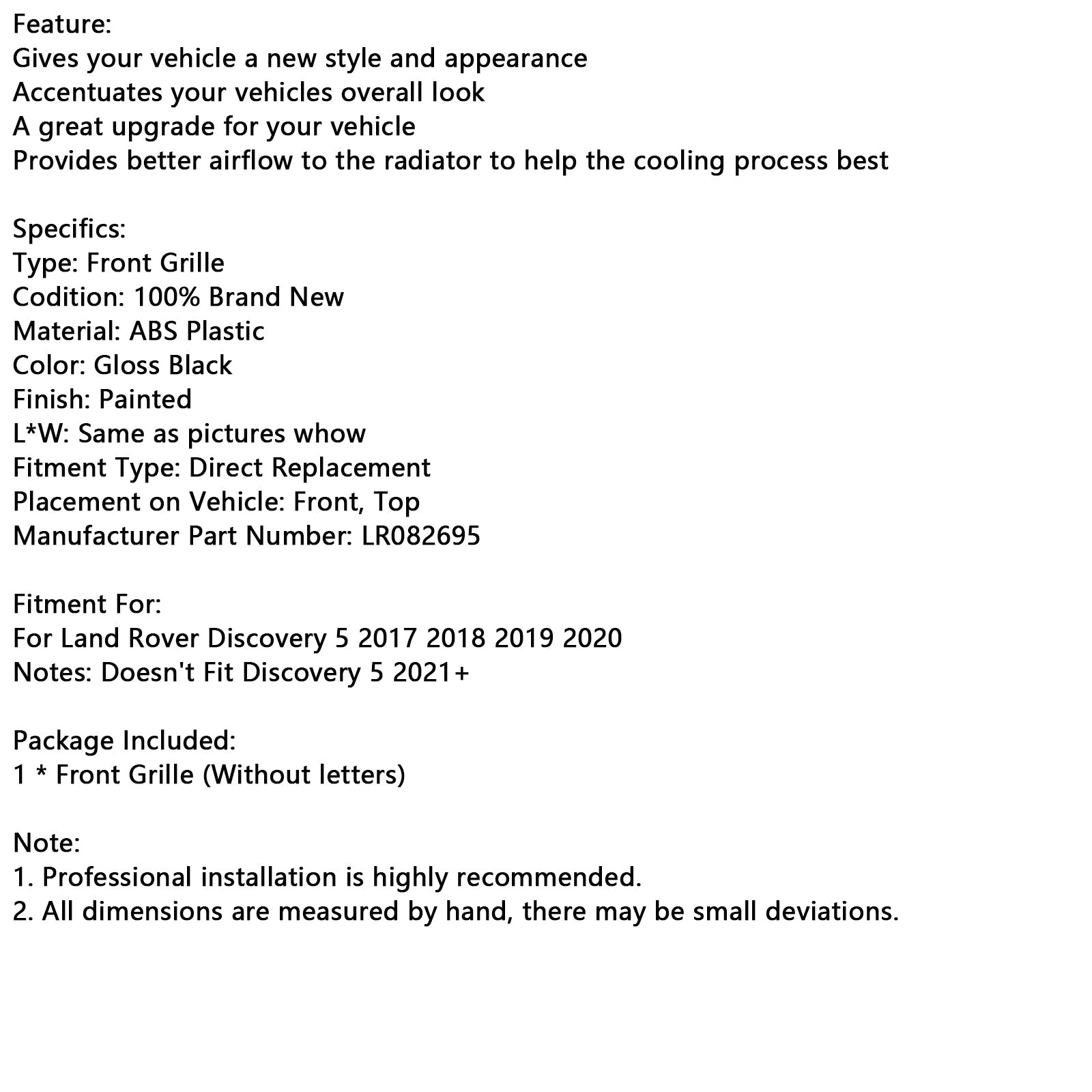 Black Dynamic Style Calendre za Land Rover Discovery 5 L462 2017-2020