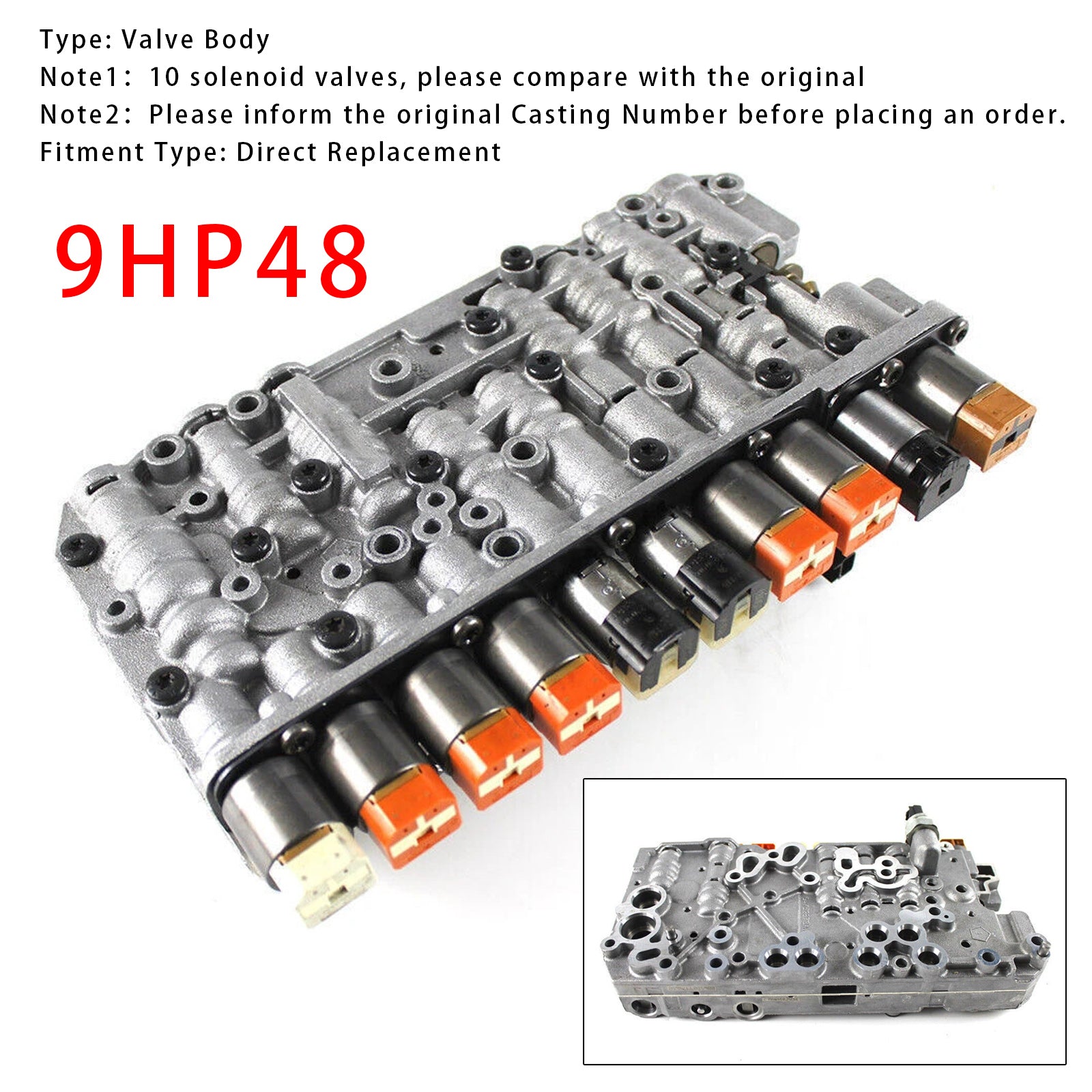 Bloc de soupapes de transmission 9HP48 (10 solénoïdes, 9 vitesses) pour Land Rover Discovery FWD/DAWD L4 2.0L (à partir de 2015).