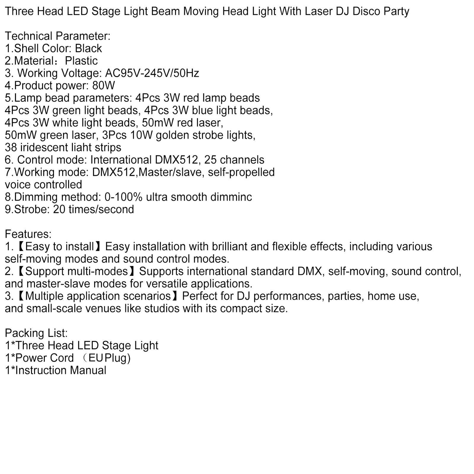 Projektor sceniczny LED z trzema ruchomymi głowicami i wiązką lasera do klubu nocnego