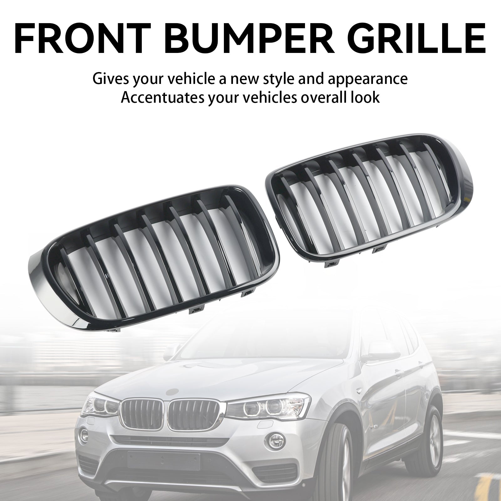 Parrilla de parachoques delantero negro brillante para BMW X3 X4 F25 F26 2014-2017